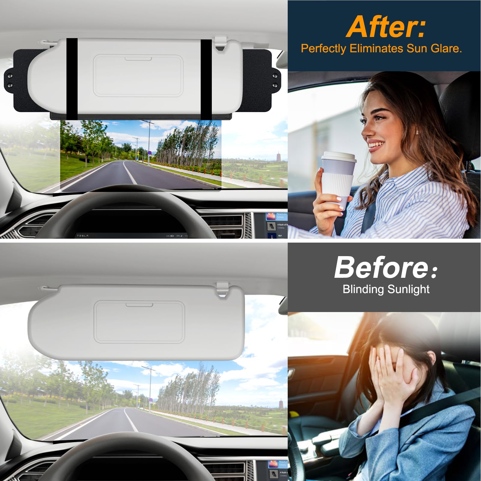 Veharvim Sun Visor Extender for Car with 2 Side Sunshade, Polarized UV400 Visor Extender Attachment for Car Visor with PC Lens,A