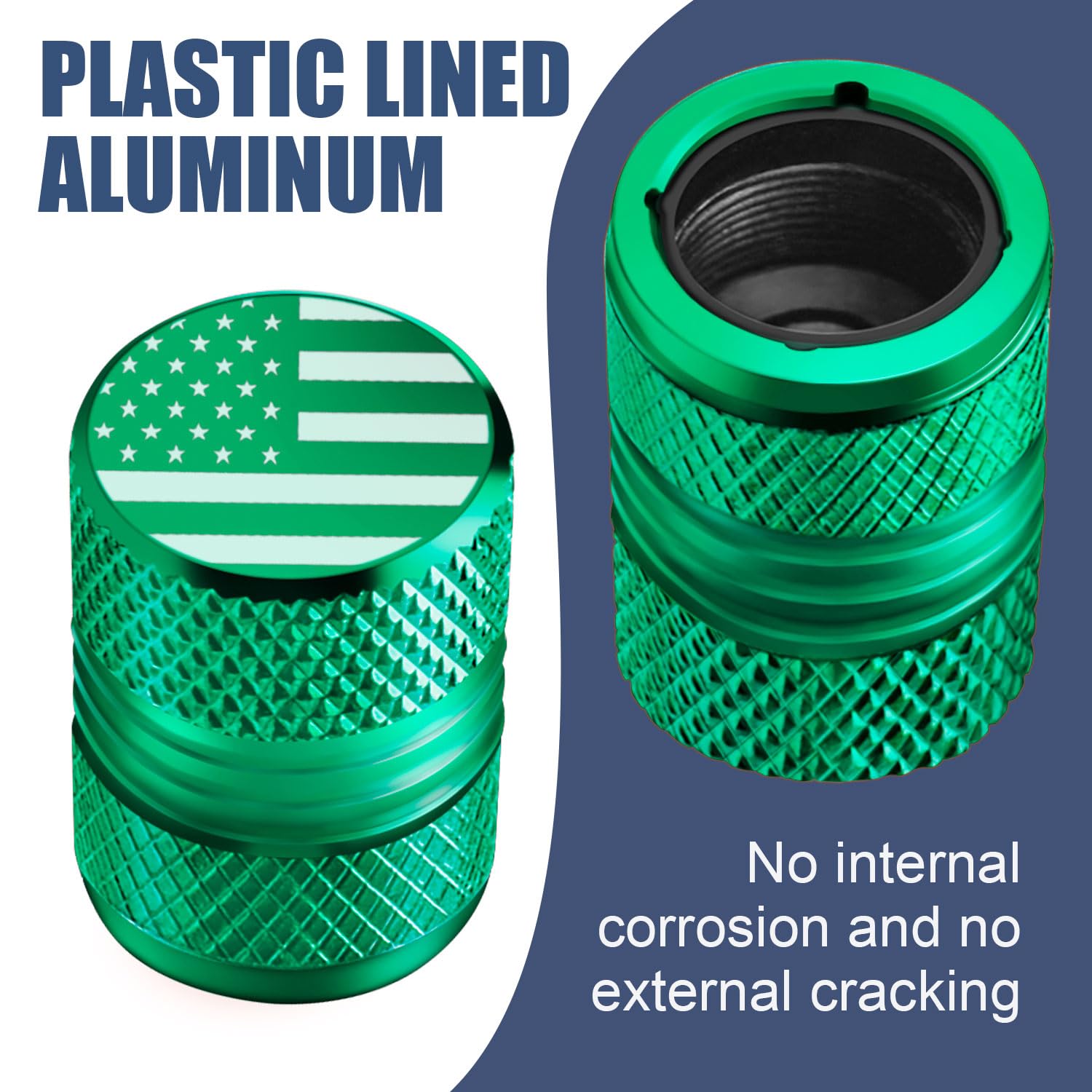 Tire Valve Stem Caps - 4 Pack Anti-Corrosion Premium Anodized Alloy Tyre Air Valve Caps American Flag For Car Suv Bike Green