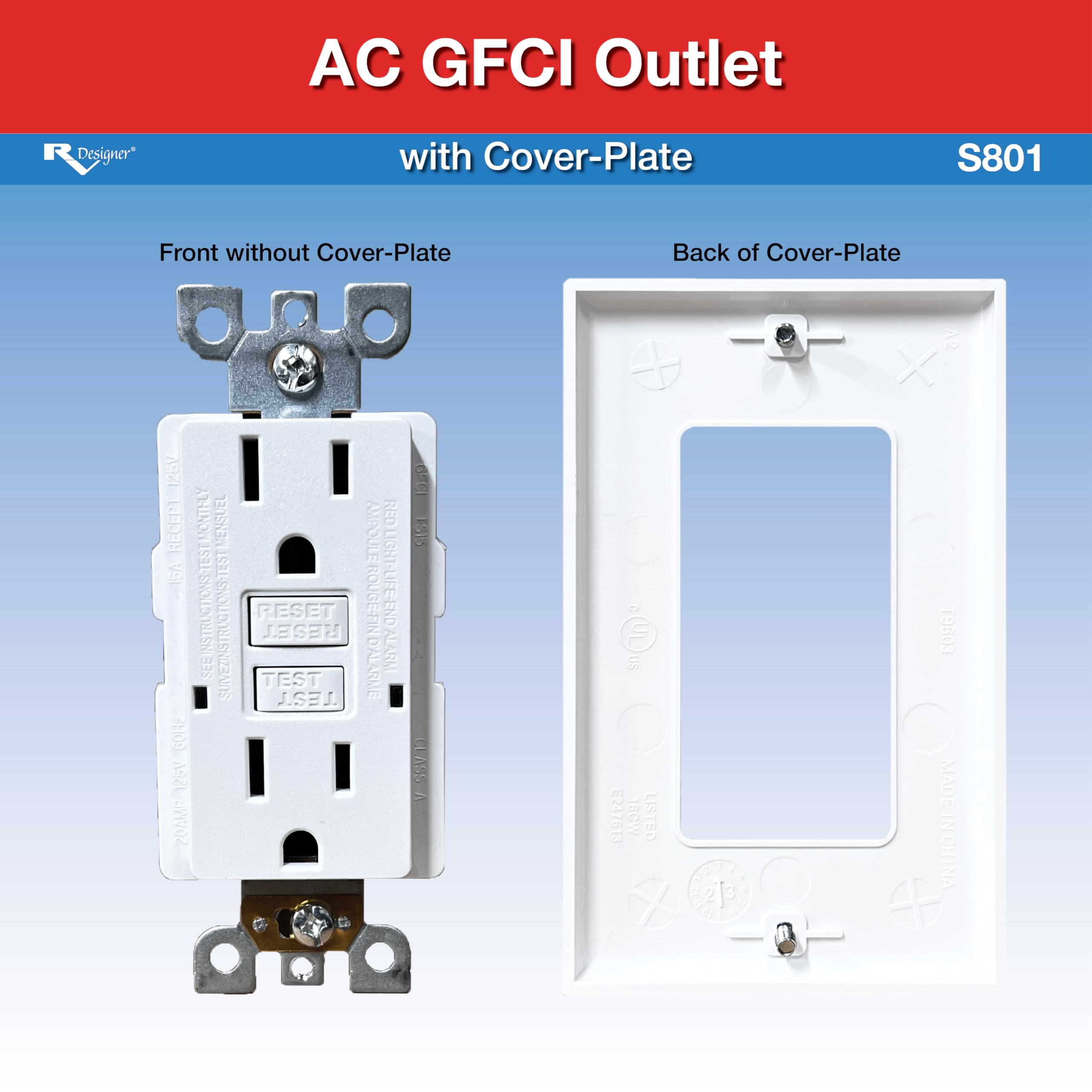 Rv Designer S801, Dual Gfci Outlet With Cover Plate, White, Ac Electrical