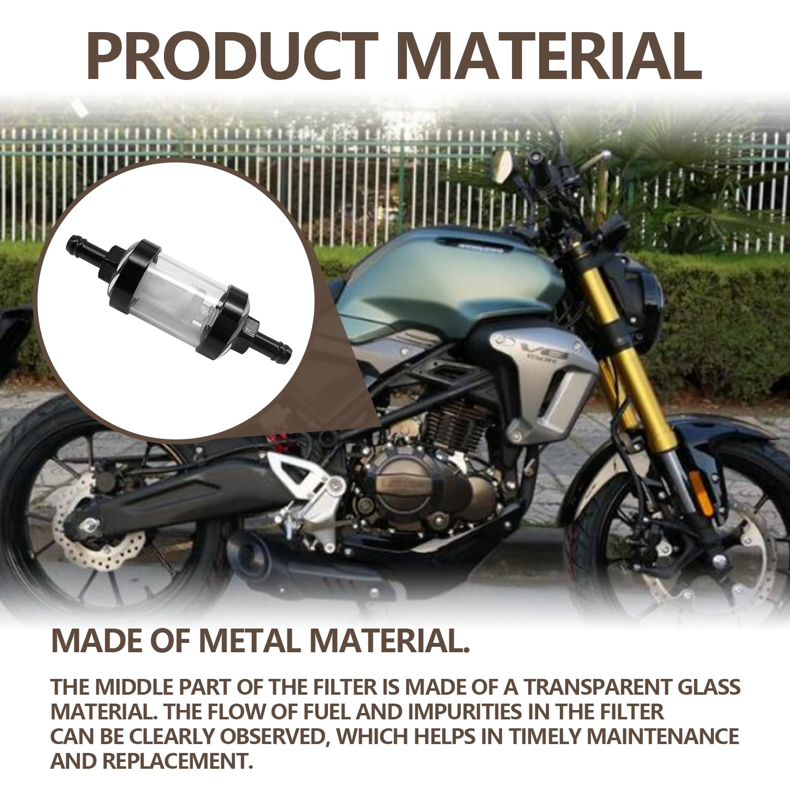 Icyhaws Automotive Fuel Filter, Detachable Washable Metal Glass Vehicle Inline Waterproof Fuel Filters 1.1'' X 3.46'' X 0.31'' U