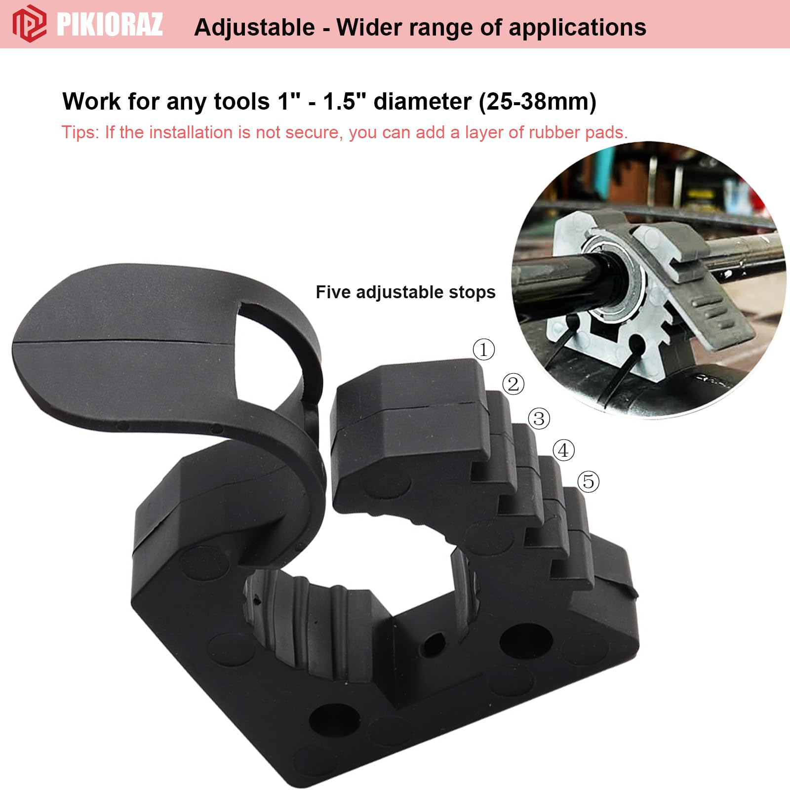 Pikioraz 2PCS Quick-Release Clamp Mount, Rubber Clamp Grip for 1'' - 1-1/2'' Diameter Tools and Equipment Used on Off-road vehic