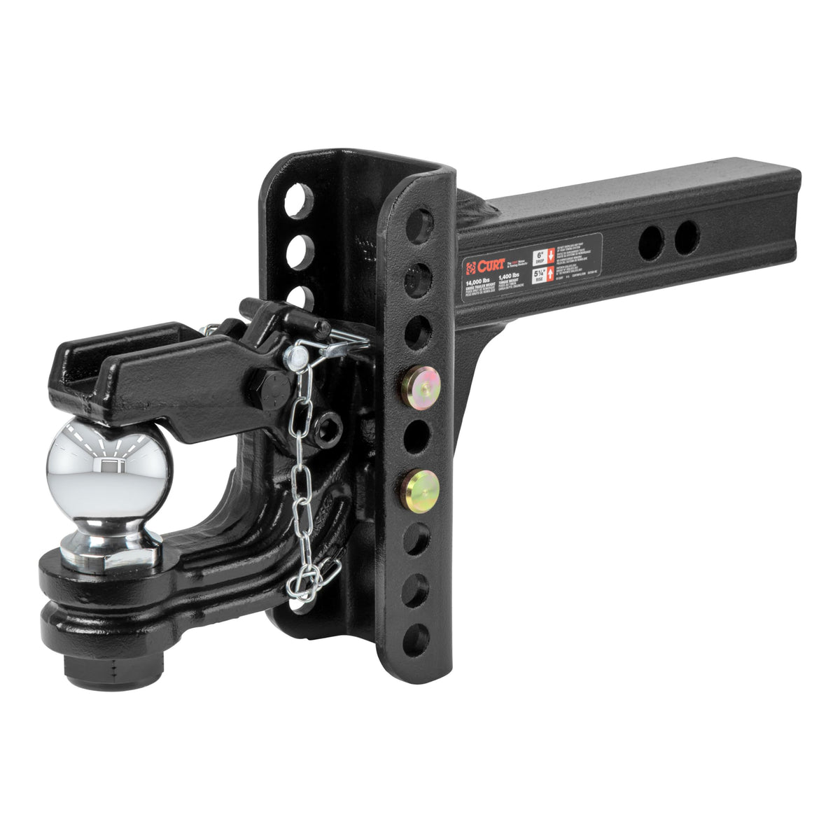 Curt 45907 Adjustable Pintle Hitch Combination, 2-Inch Receiver, 6-Inch Drop, 2-5/16-Inch Ball, 13,000 Lbs, Carbide Black Powder Coat