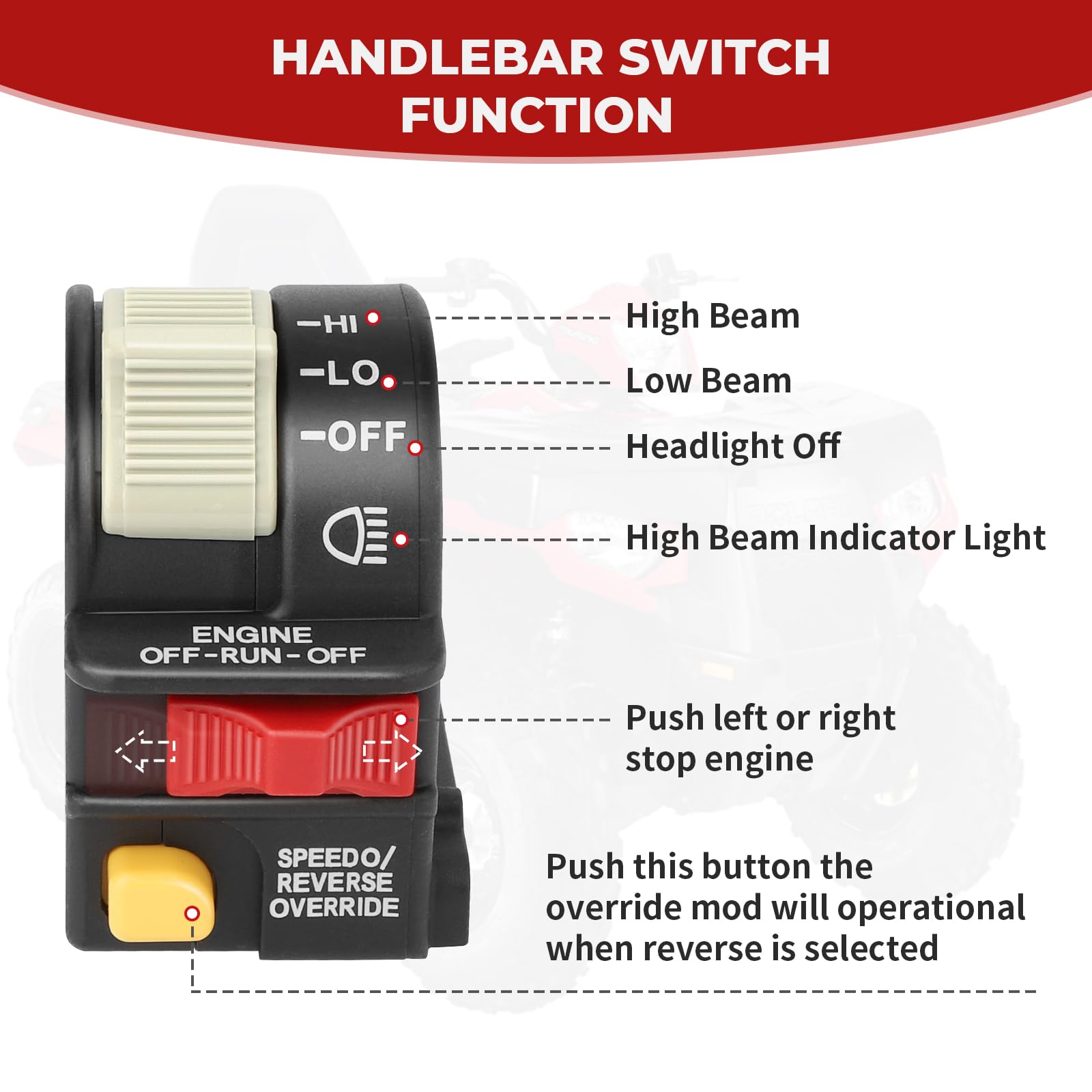 Handlebar Stop Headlight Light Switch for Polaris Sportsman-400/450/500/550/570/600/700/800/850/1000 Scrambler-850/1000 ATP-330/