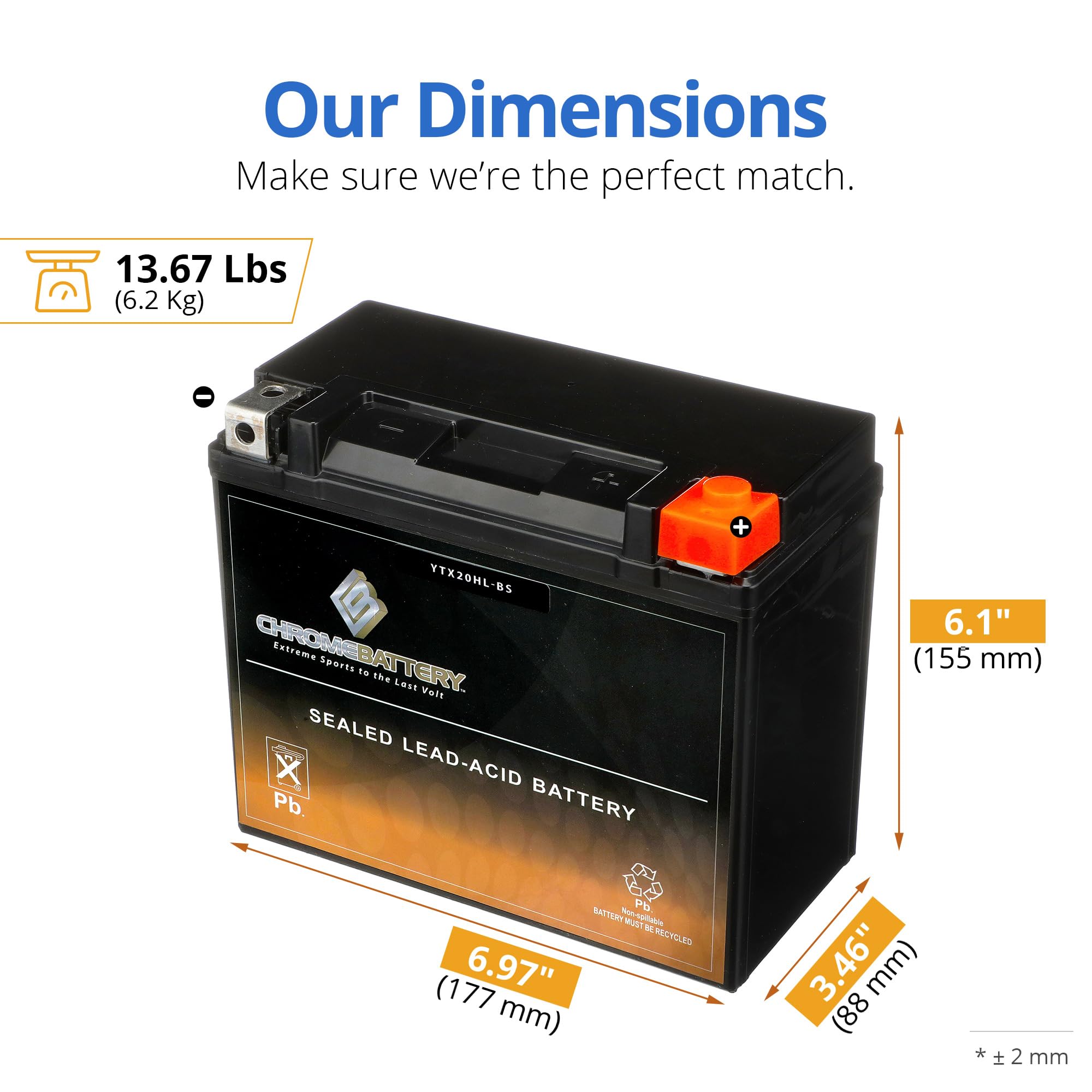 Cb Chromebattery 20L-Bs Maintenance-Free, 270Cca, 12V 21Ah Battery Replacement For Atv, Motorcycle, Jet Skis, Scooter, Utv, And