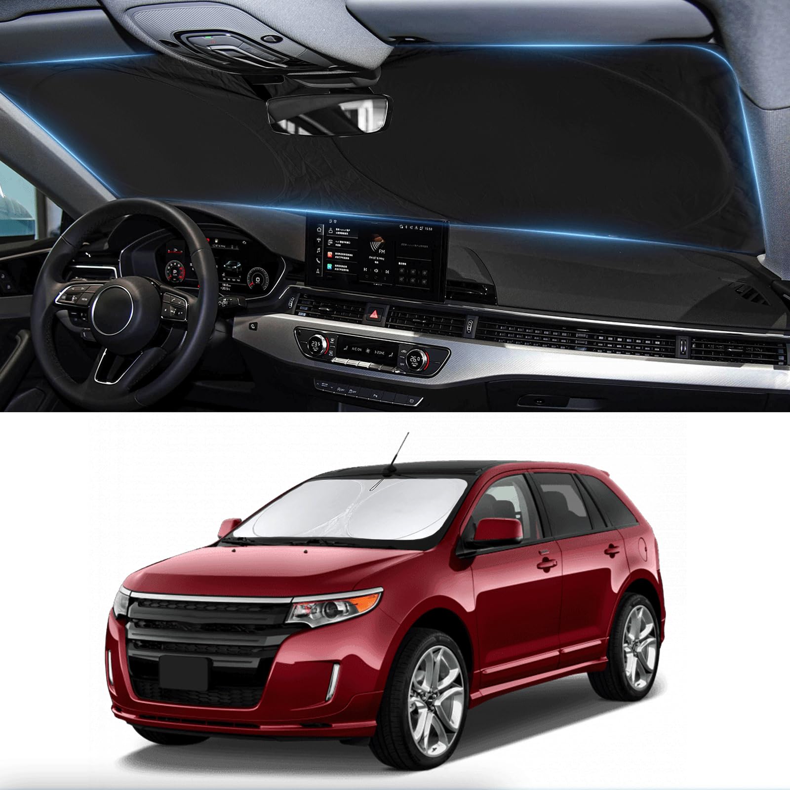 Sunshade For Edge Windshield Sun Shade For 2014 2013-2007 Ford Edge Suv Accessories Foldable Custom-Fit Front Window Shield Wind