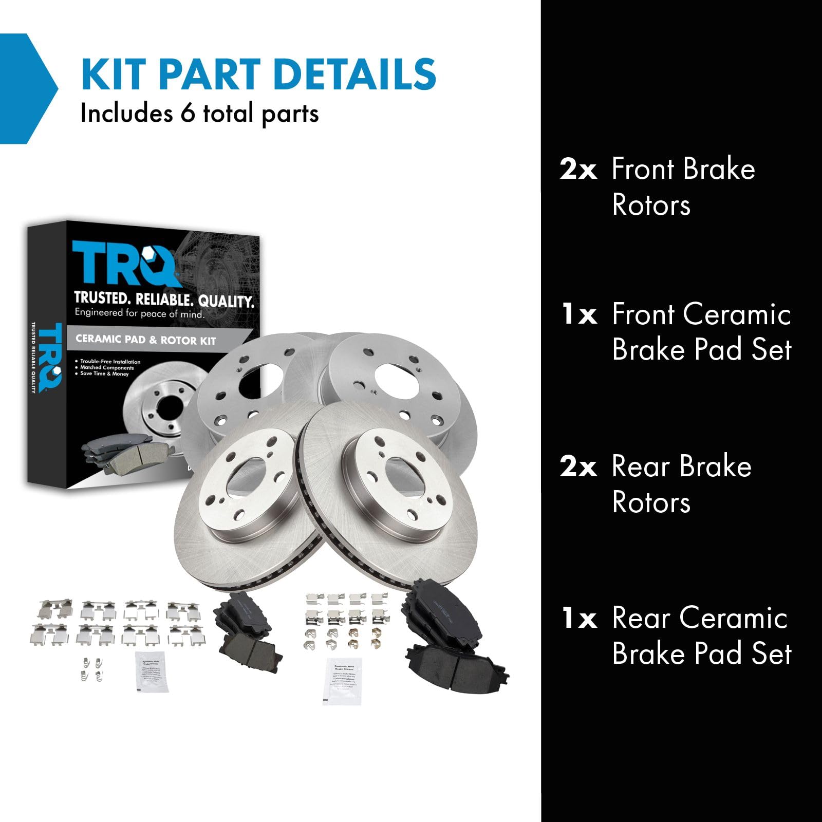 Trq Front And Rear Brake Pad & Rotor Kit Brake Pads Brake Rotor Ceramic Compatible With 2010-2012 Lexus Hs250H 2006-2018 Toyota