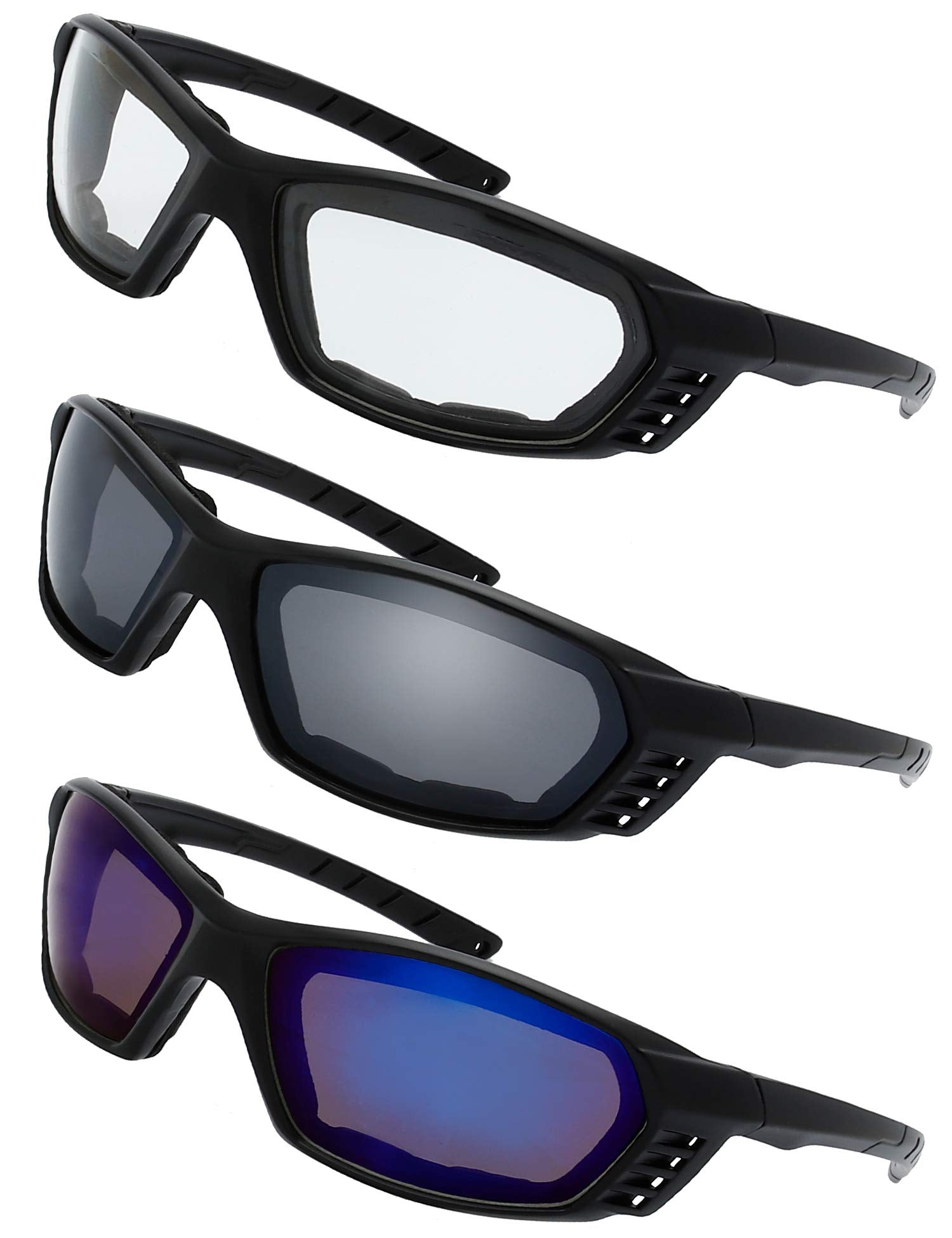 The Fresh Motorcycle Riding Glasses Padded Frame Lens Block 100% Uvb For Outdoor Activity Sport (24M-Matte Black, Clear, Grey, &