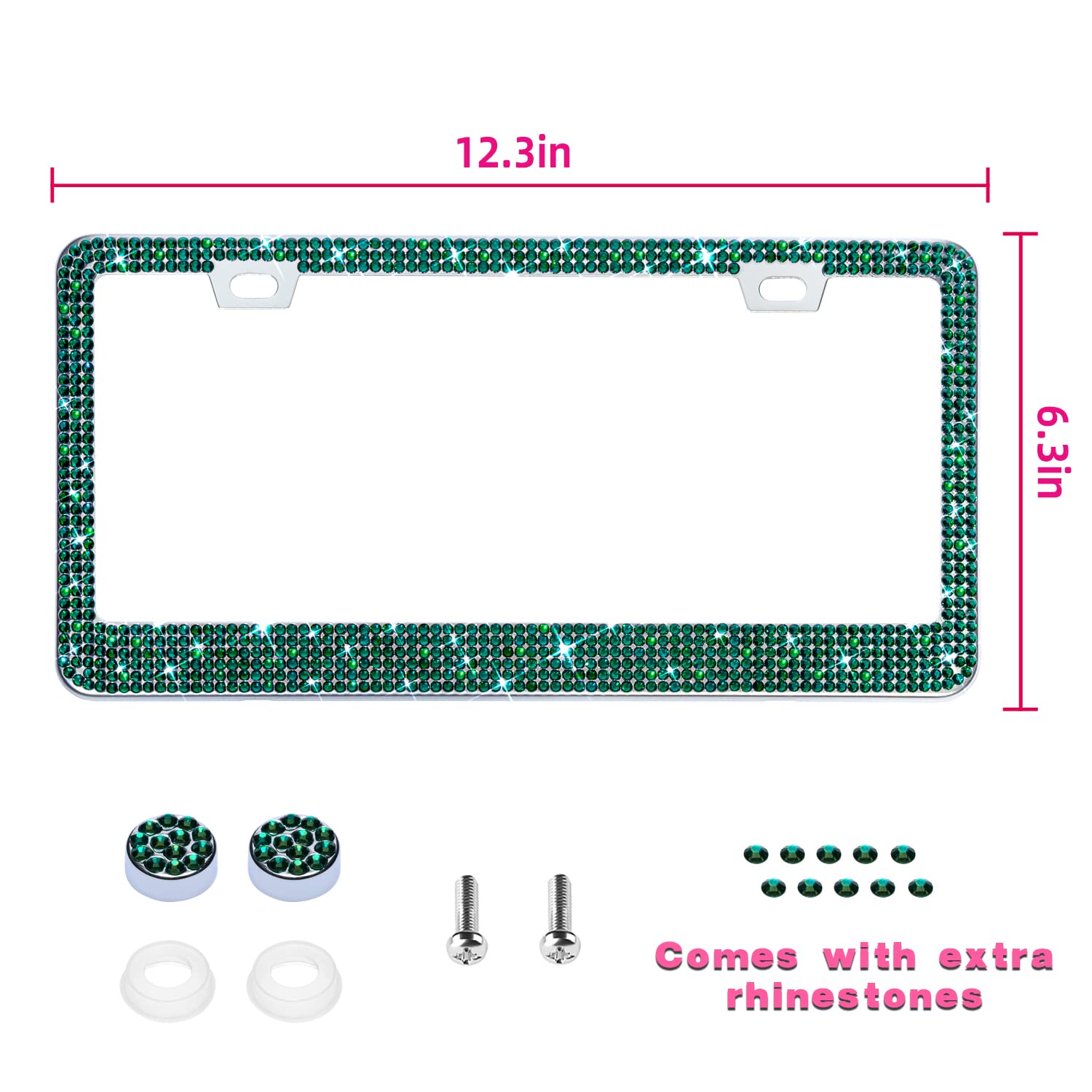 Bling License Plate Frame For Women, 1Pcs Sparkly Stainless Steel License Plate Frames| Over 1000 Pcs 14 Facets Bedazzled Clear