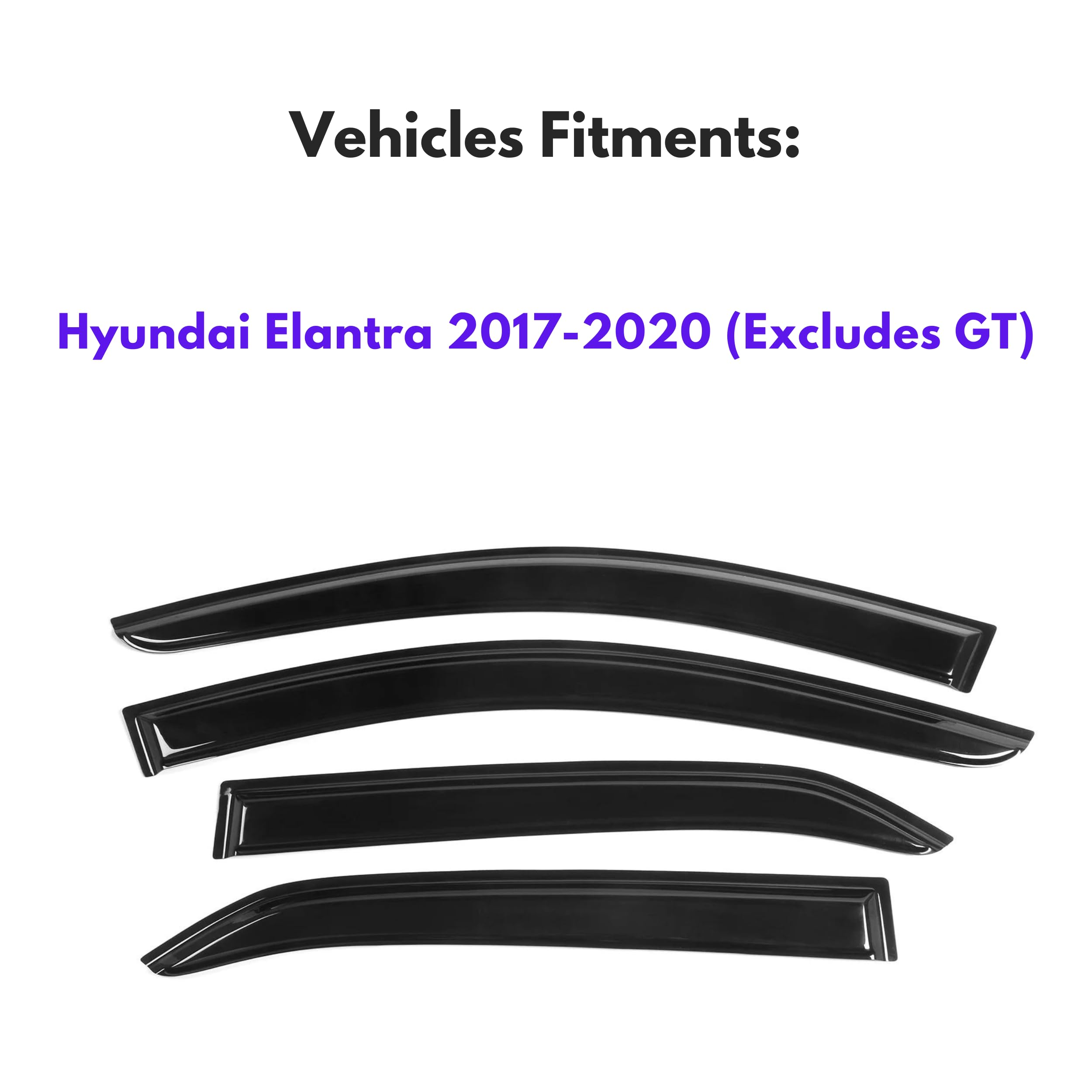 Immortal Group IG Window Visor for Hyundai Elantra 2017-2020, Black, 4PC Acrylic Rain Guard, Tape-On Mugen Style