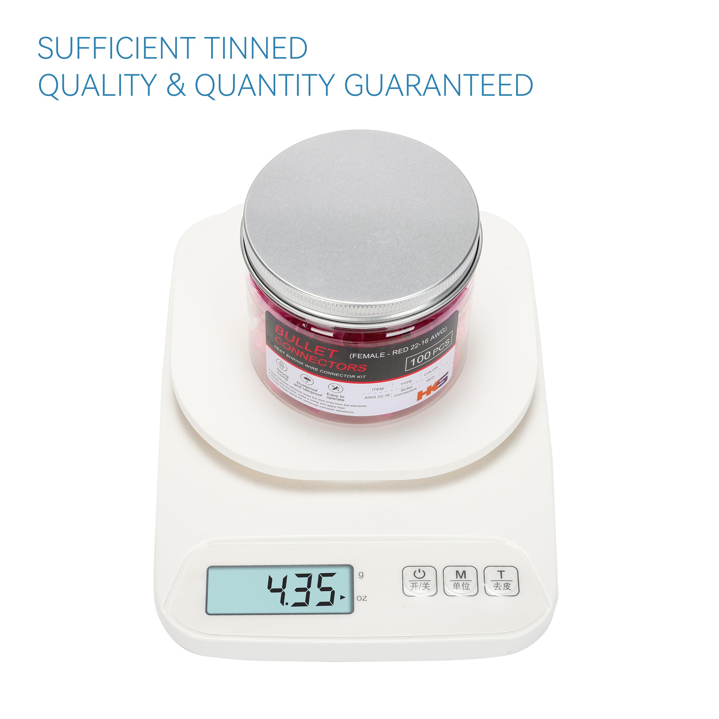 Hks 100 Pcs Heat Shrink Female Bullet Connector - Red 22-16 Awg - Electrical Wire Connectors Kit - Tinned Copper - Automotive Ma