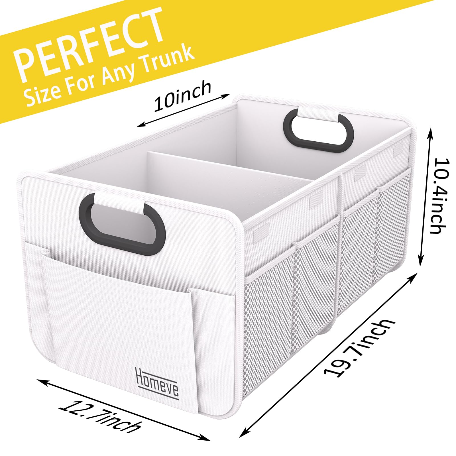 Homeve Car Trunk Organizer, Reinforced Handles, Collapsible Multi-Compartment Car Organizer, Foldable & Waterproof, 600D Oxford