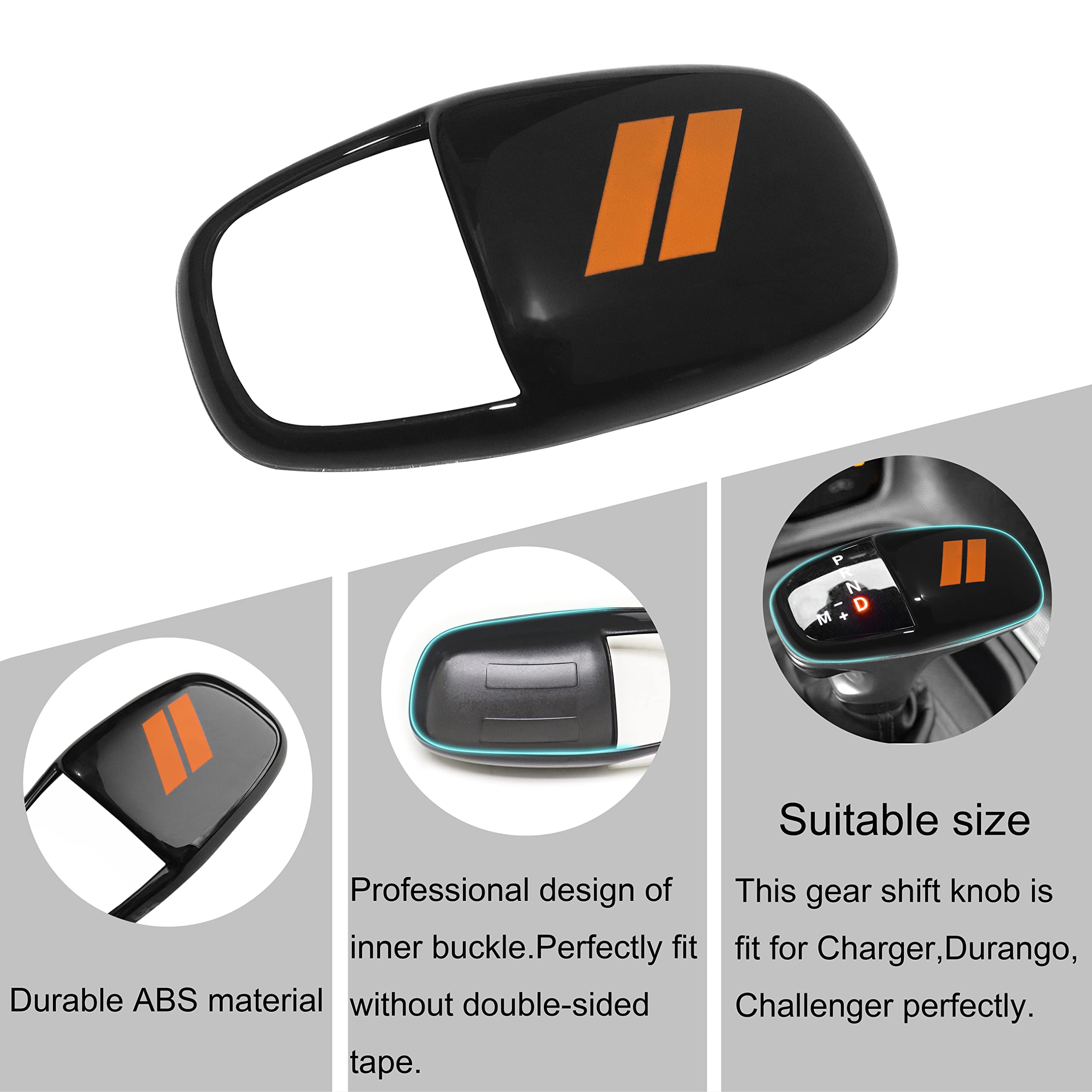 Senshine Gear Shift Knob Head Cover For Dodge Charger Challenger Accessories 2015-2023 2024 Durango 2016-2024 Abs Interior Shell Insert Decoration Protector Gear Shifter Cover (Orange Trim)