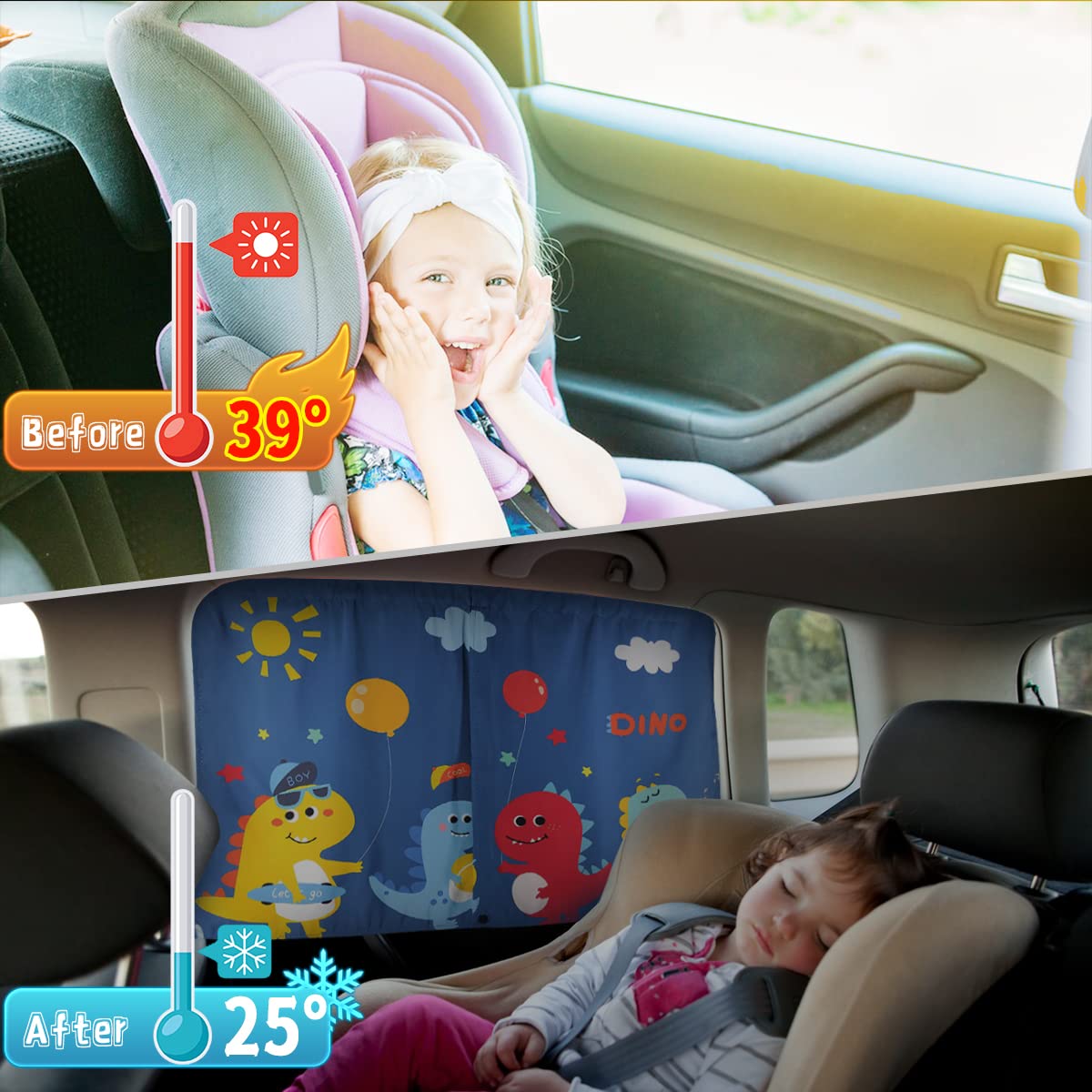 Diza100 Car Window Shades, 2 Pcs Magnetic Double Layer Sun Shade, Side Windows Privacy, Full Covers/Half Shade Options, Cute Din