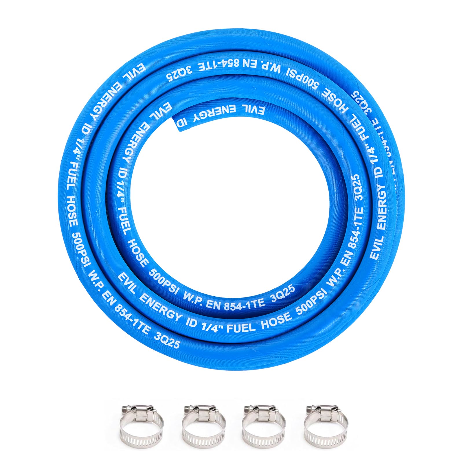 EVIL ENERGY 1/4 High Pressure Fuel Line Hose 10FT 500PSI E85 for Fuel Systems Engines NBR Rubber EN854-1TE Blue