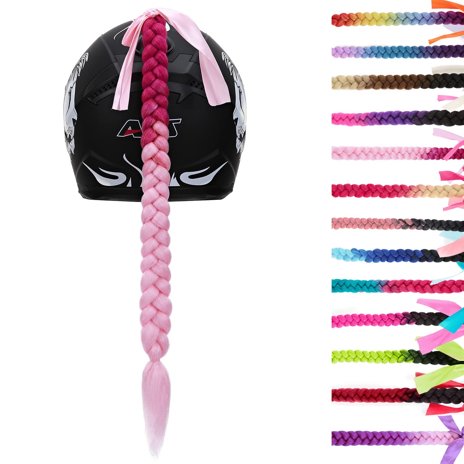 SEGO Helmet Pigtail Braids With Detachable Suction Cup With Bowknot Ponytails Hair for Women/Men 20 Inch 1 PCS/Pack (Helmet not 