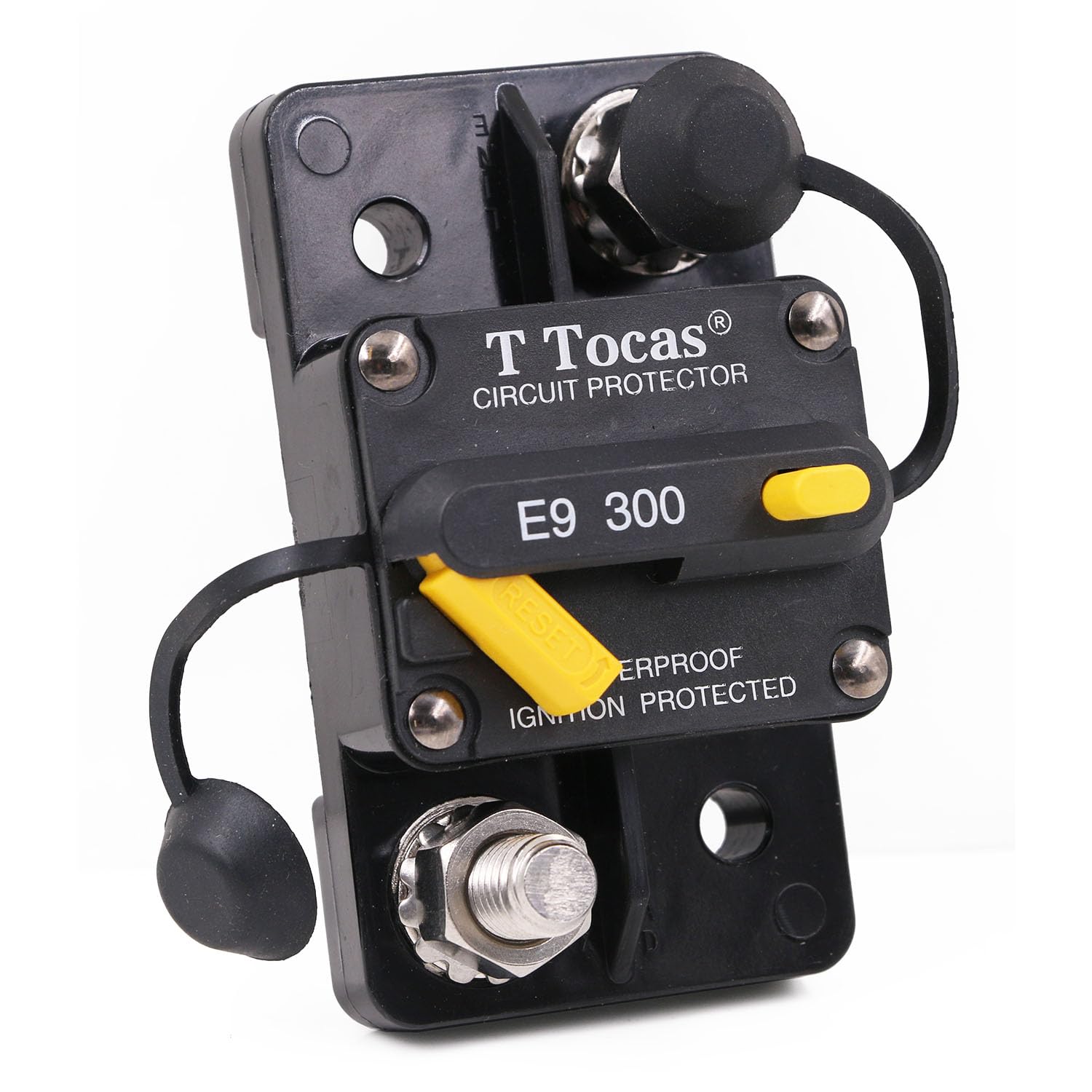 T Tocas Hi-Amp 3/8'' Studs 300 Amp Circuit Breaker With Manual Reset Switchable For Car Audio Solar Battery System 12V - 48V Dc,