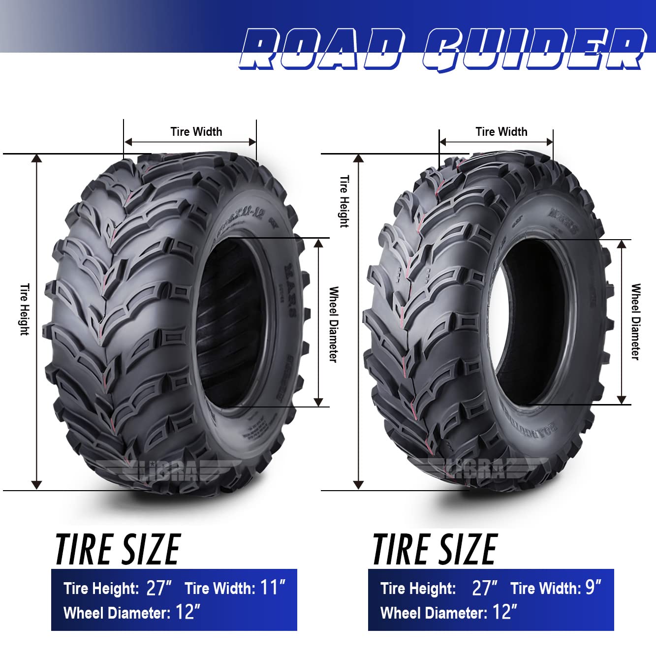 Roadguider Full Set Atv Utv Tires 27X9-12 27X9X12 Front & 27X11-12 27X11X12 Rear 6Pr