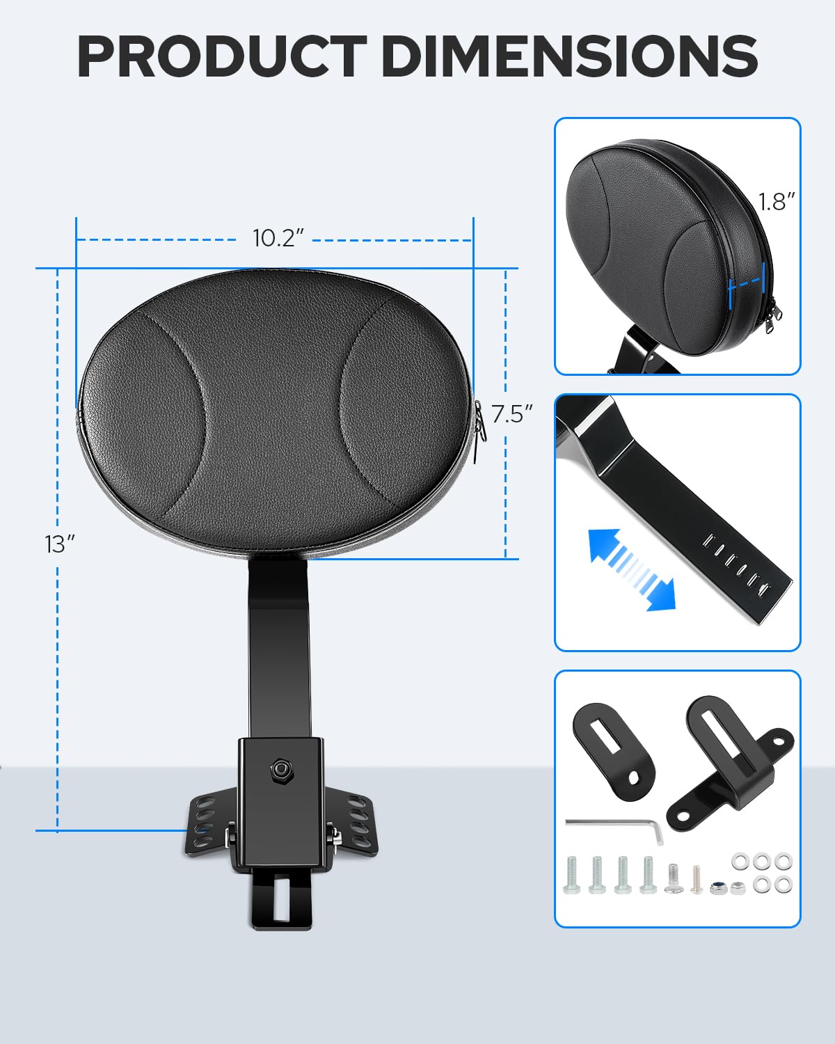 Benlari Adjustable Driver Backrest Rider Backrest Plug-In Backrest Compatible for Harley Davidson Touring Street Glide Road Glid