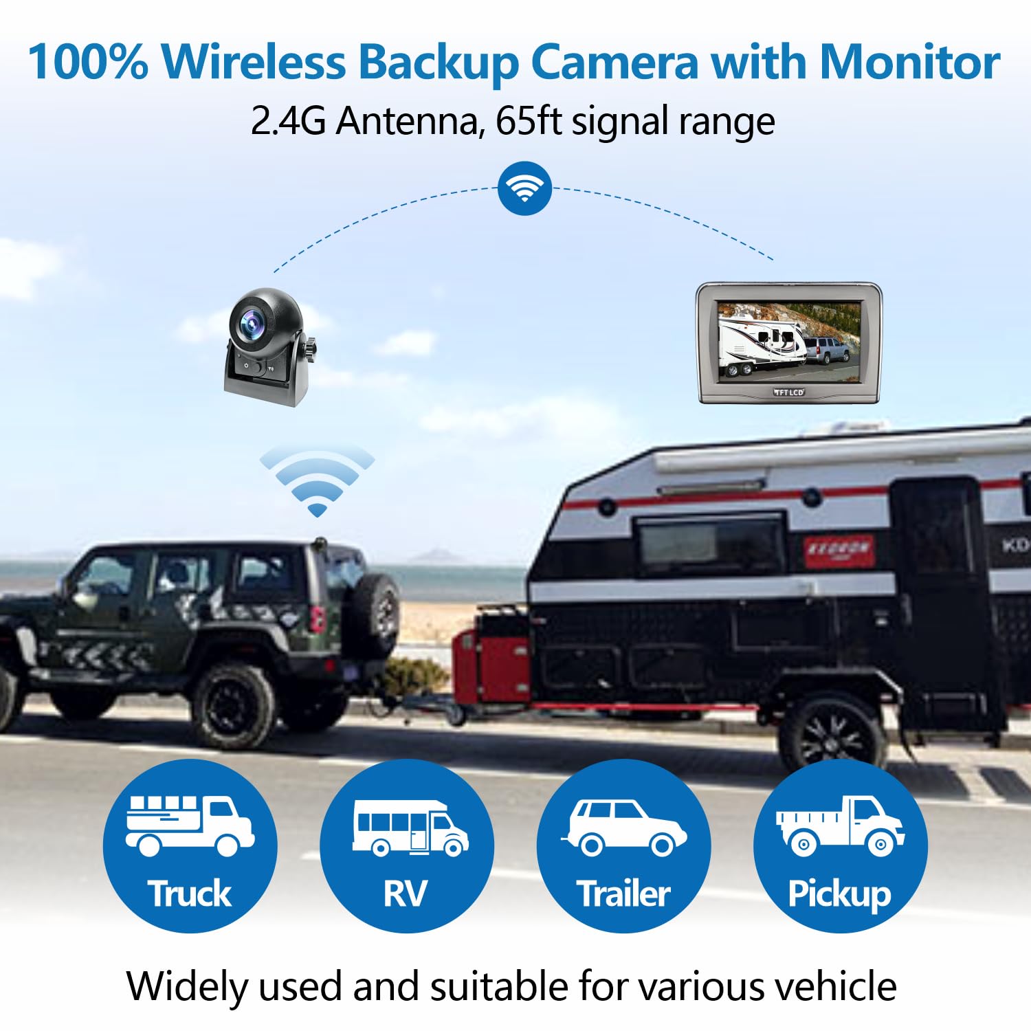 Wireless Backup Camera Systems For Trucks With 4.3Inch Lcd Monitor, Wifi Magnetic Back Up Camera Built-In Rechargeable Battery,