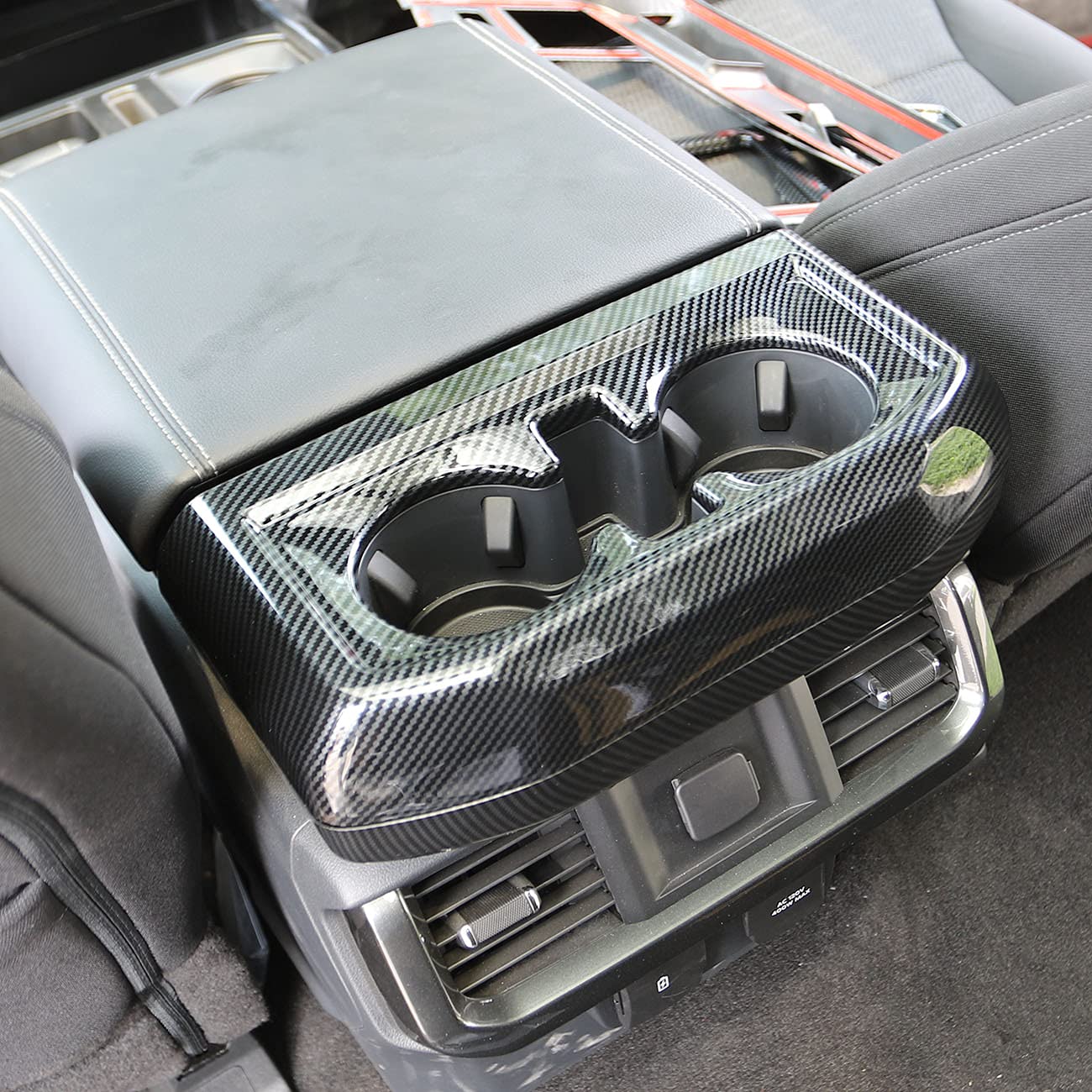Carbon Fiber Inner Rear Cup Holder Trim Cover Panel Kit For Ford F150 2021+