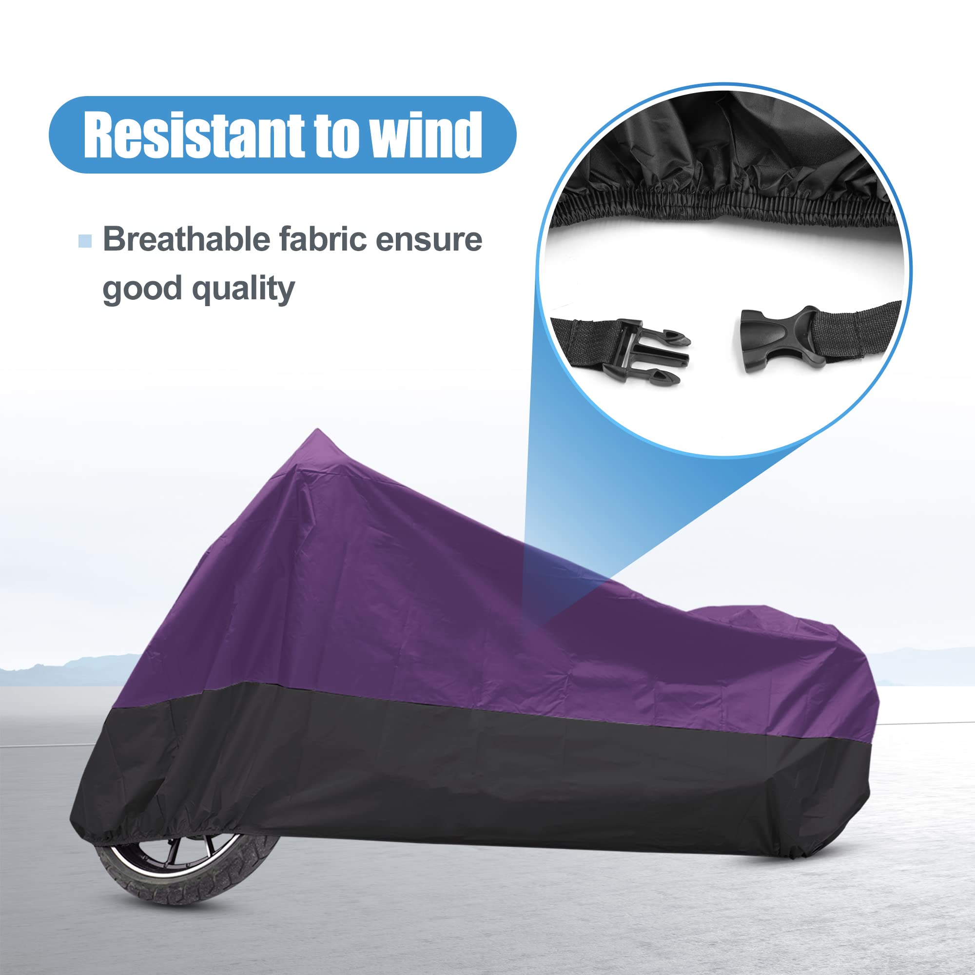 Uxcell Motorcycle Cover Bike All Season Waterproof Dustproof Protective Outdoor Motorbike Rain Cover 190T Xl Purple Black For Ha