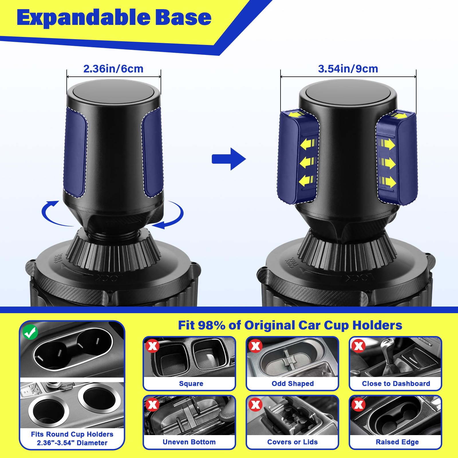 Bvdfgk Car Cup Holder Tray - Adjustable Car Cup Holder Phone Mount With Food Tray 5 In 1 Swivel Expander For All Purpose, Automo