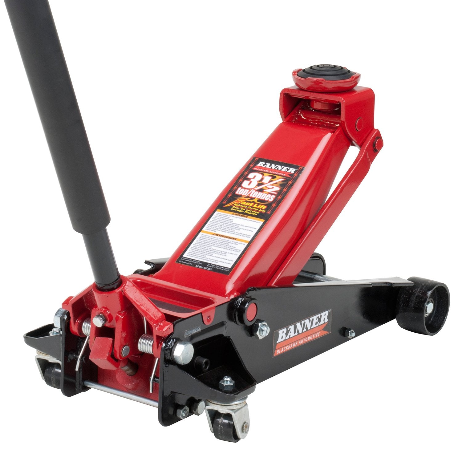 Blackhawk B6350 Black/Red Fast Lift Service Jack - 3.5 Ton Capacity, 28 1/2 L x 13 3/4 W x 6 1/2 H