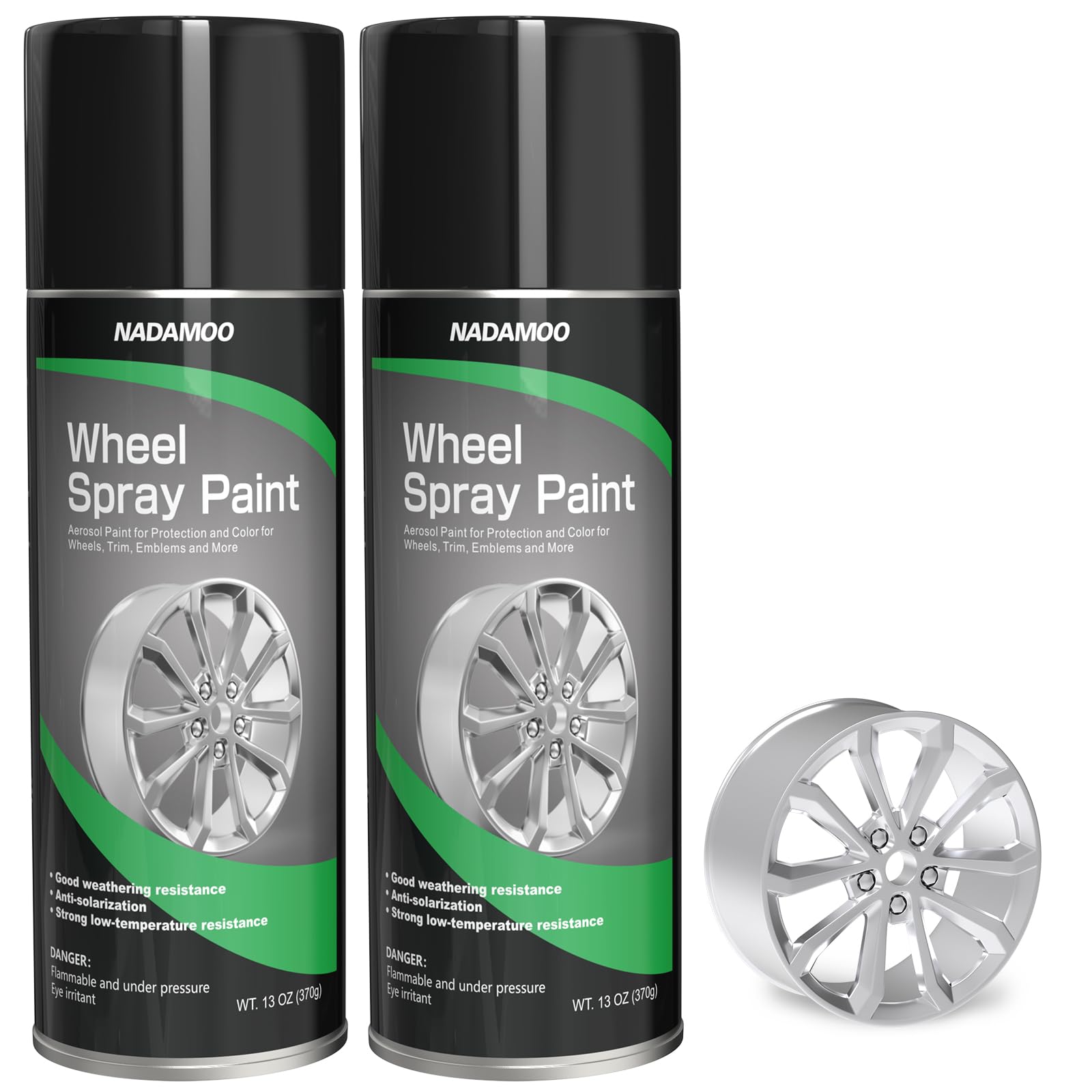 Nadamoo Aluminum Wheel Spray Paint, Semi-Gloss Aerosol Car Rim Paint For Recolor And Protection Of Metal Surface, Silvery, 2 Can
