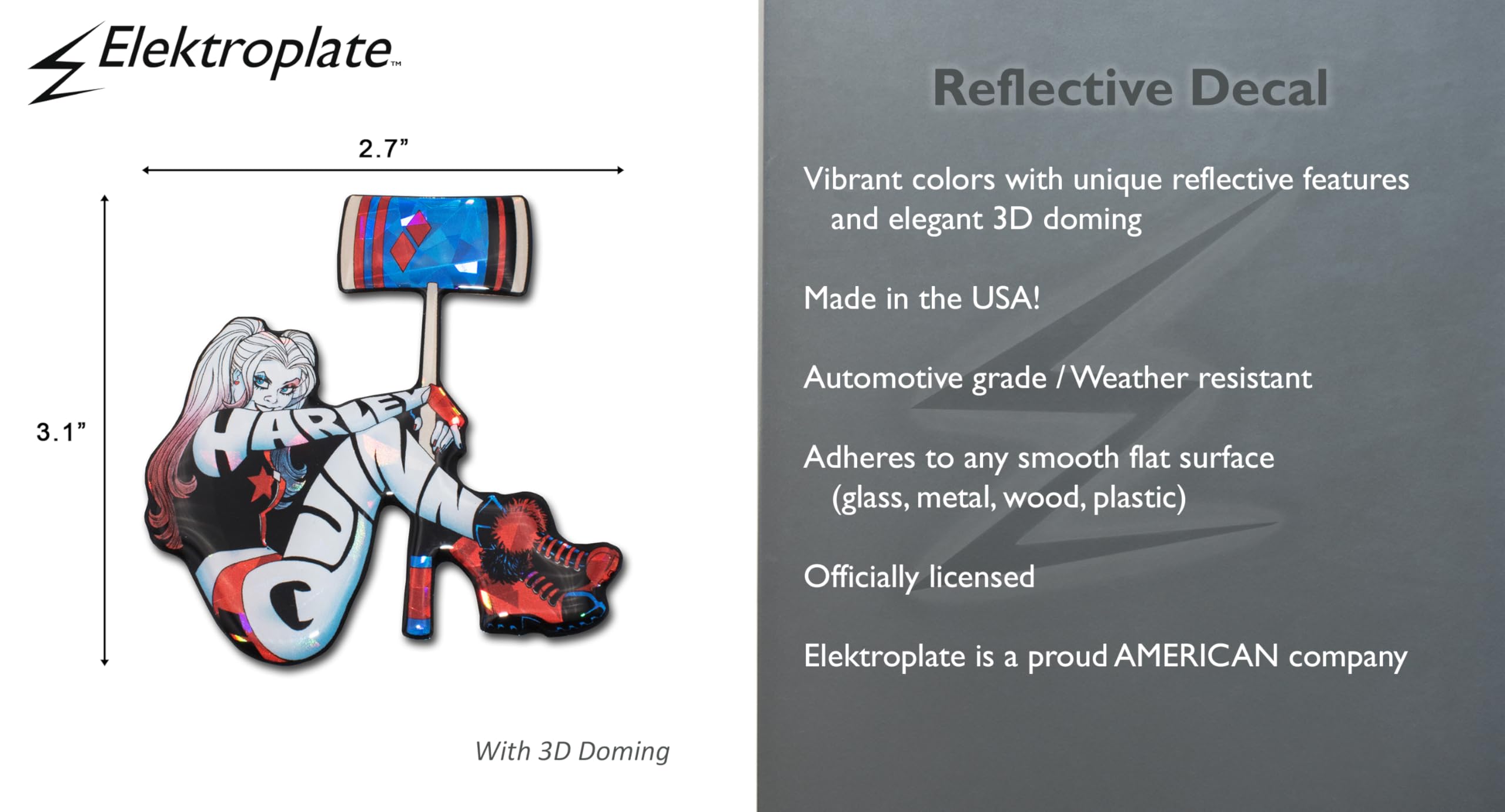 Elektroplate Premium Harley Quinn 3D Doming Reflective Automotive Grade Decal Sticker For Car, Water Bottle, Laptop, Cooler, Too