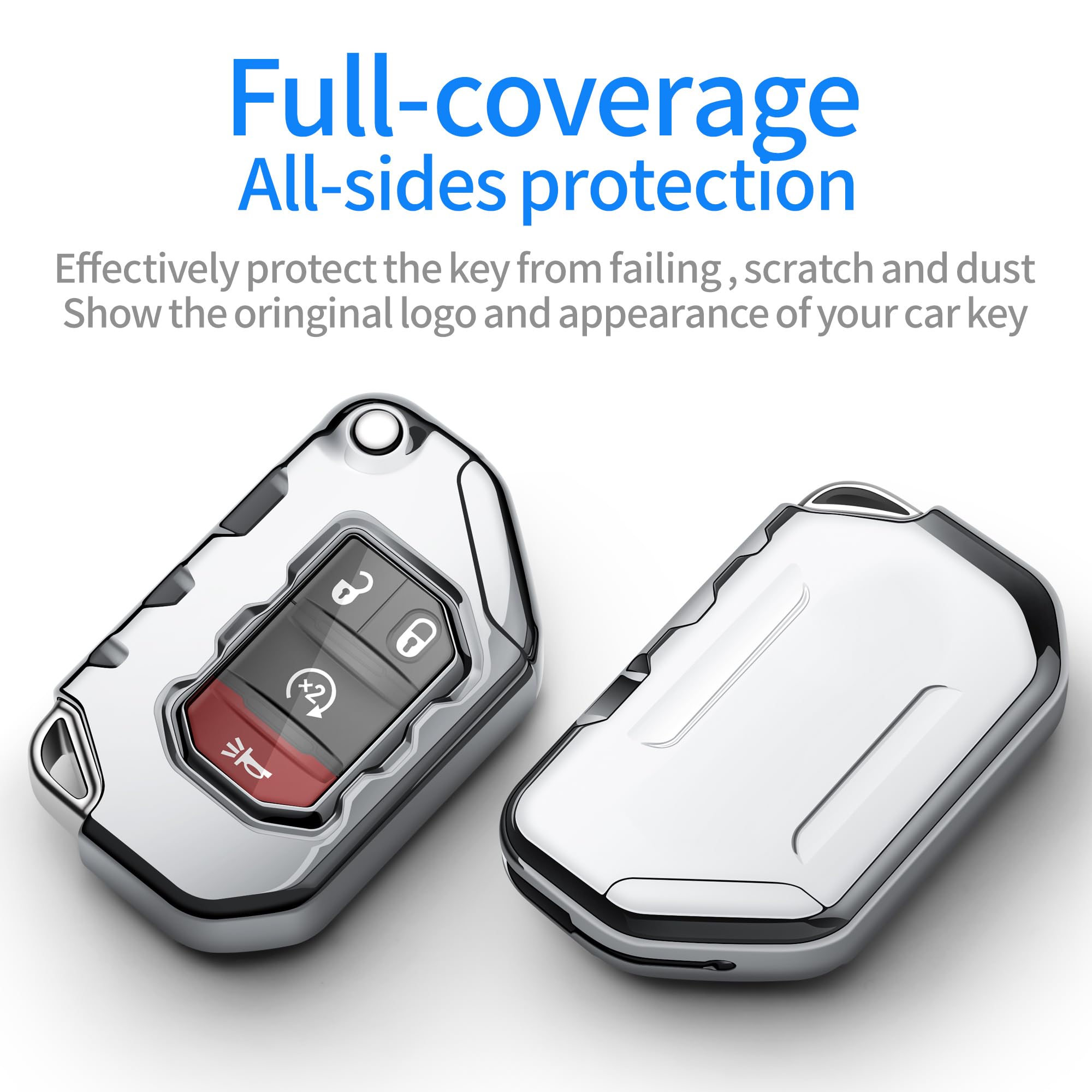 Tukellen For Jeep Key Fob Cover Premium Soft Full Protection Key Shell Key Case Compatible With Jeep 2020 2021 Gladiator Jt Sahara Jlu 2018-2021 Jeep Wrangler Jl Jlu Rubicon(Silver)