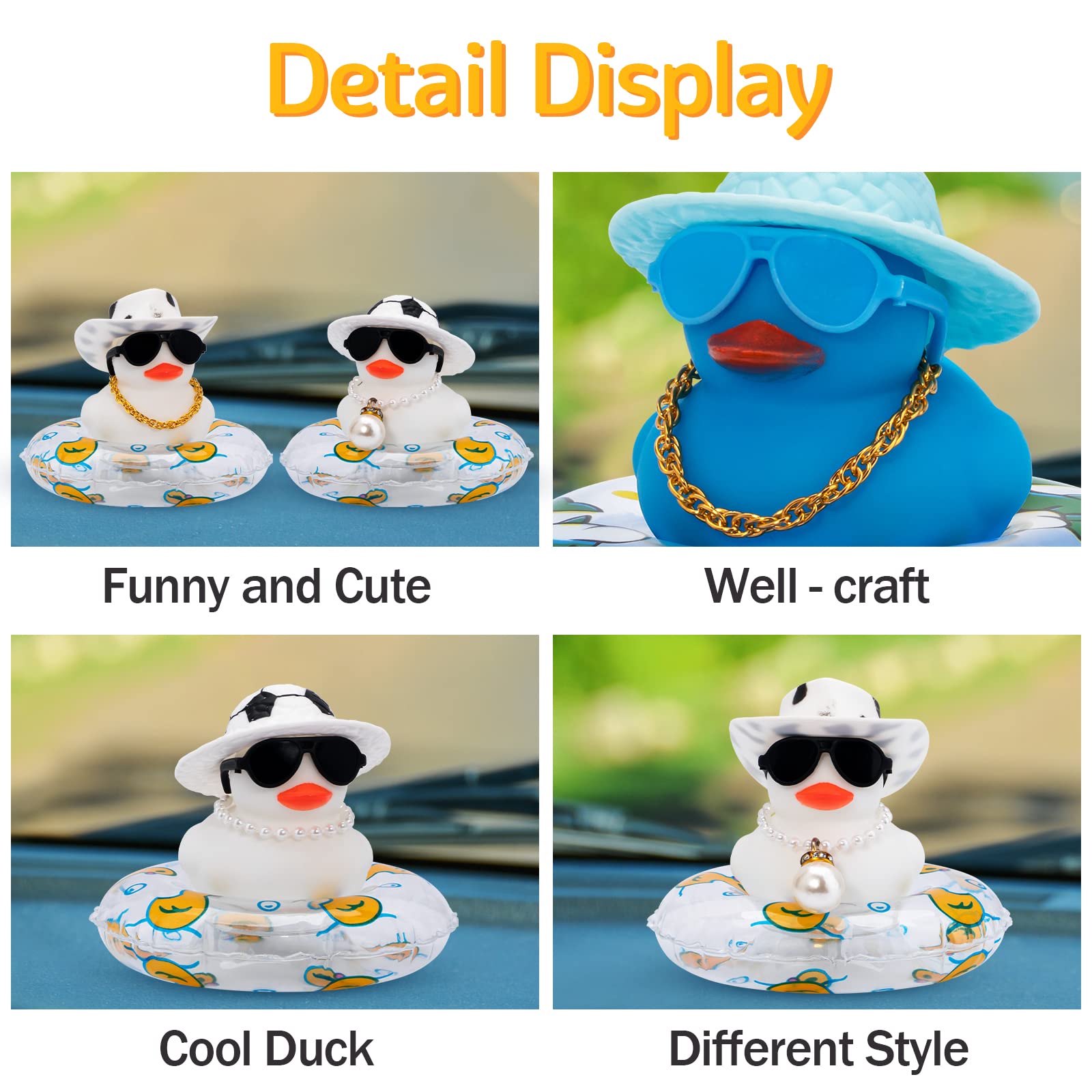 Wonuu Rubber Ducks - Pink & Gold Ducks For Car Dashboard Decoration