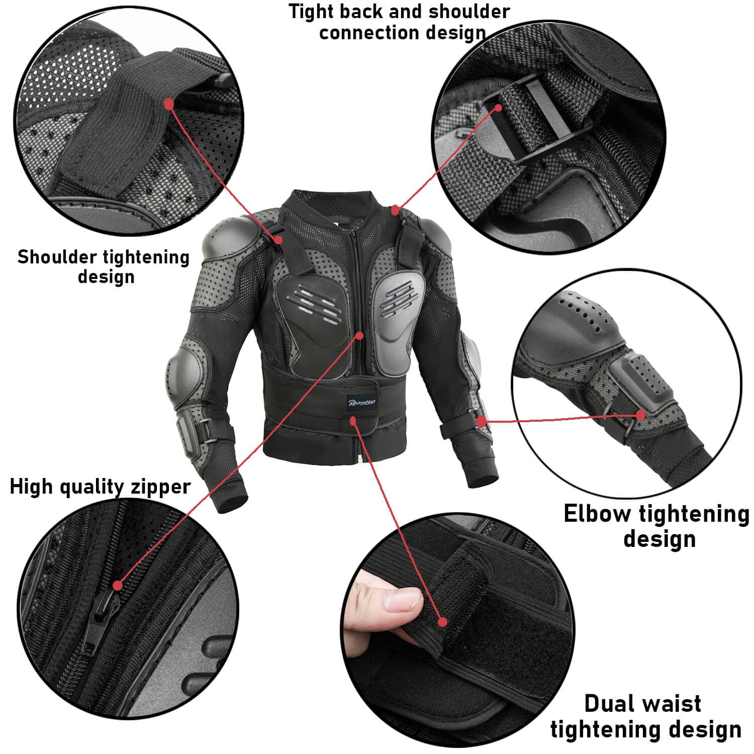 Reomoto Kids Motorcycle Jacket Dirt Bike Gear, Chest Back Protector For Motor Bike, Children Motorcycle Full Body Armor Jacket For Cycling Mtb Atv Skate Skii