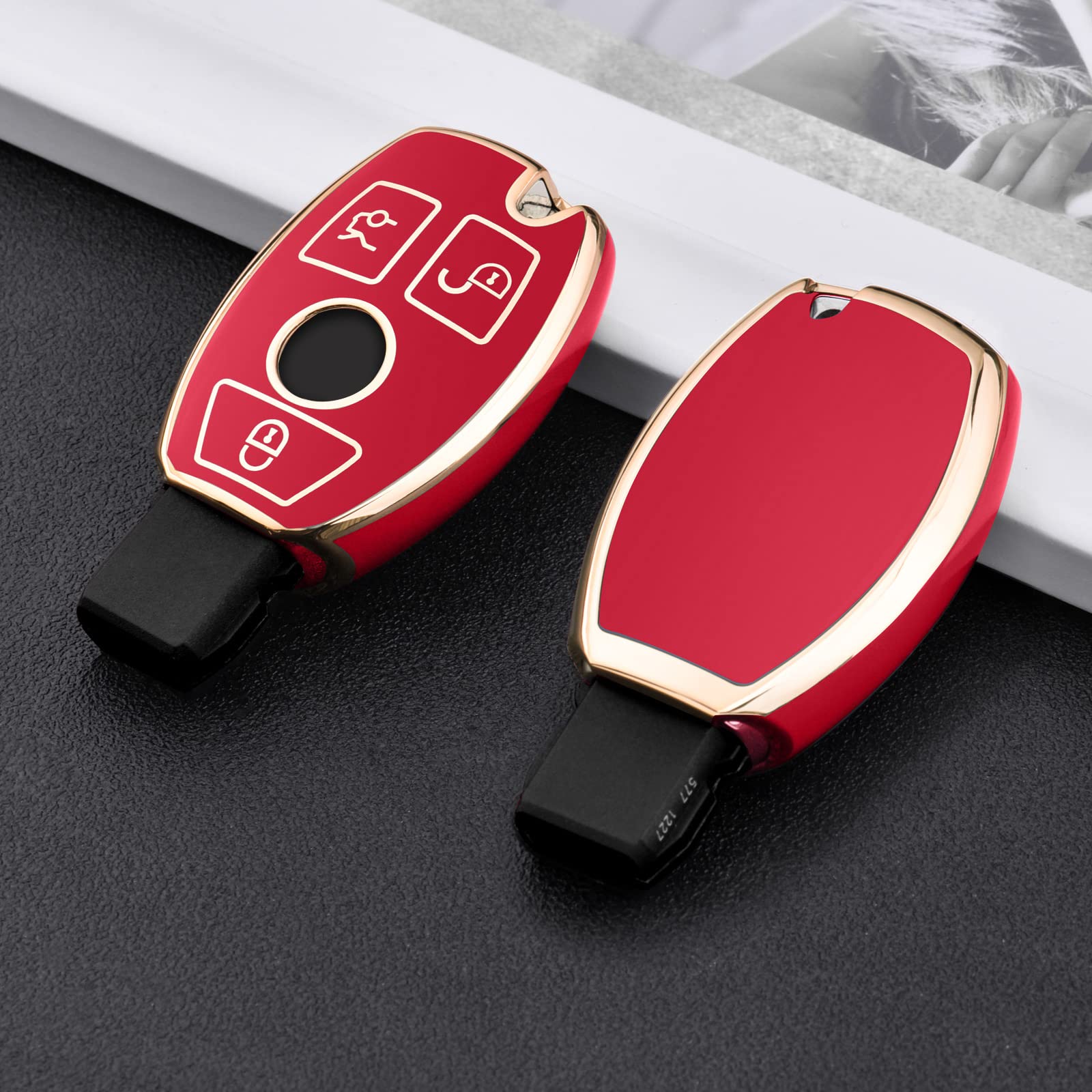 Elohei For Mercedes Benz Key Fob Cover, Premium Soft Tpu Stripes Key Case Cover Compatible With Mercedes Benz C E S M Cls Clk G