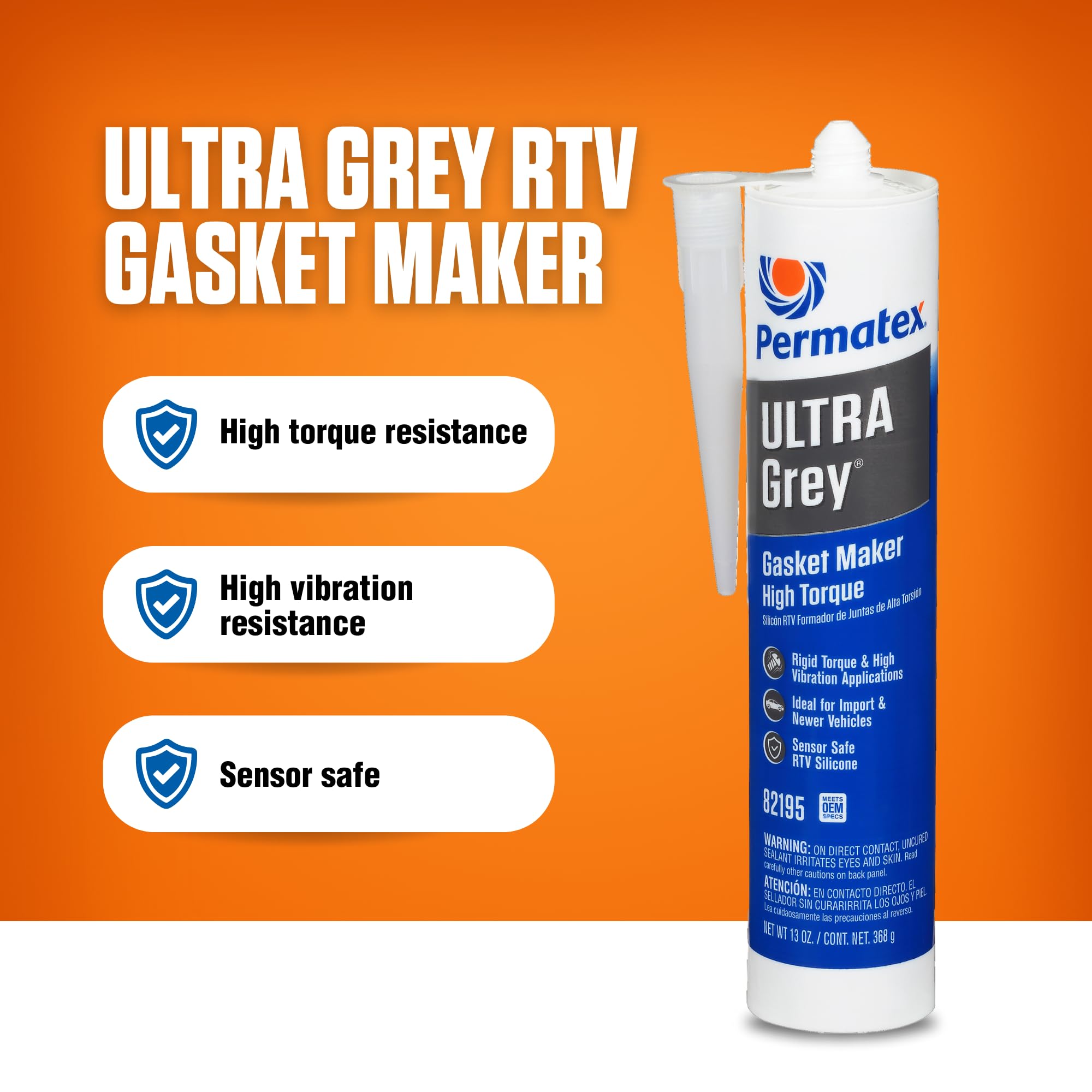 Permatex 82195-6PK Ultra Grey Rigid High-Torque RTV Silicone Gasket Maker - 13 oz., (Pack of 6)