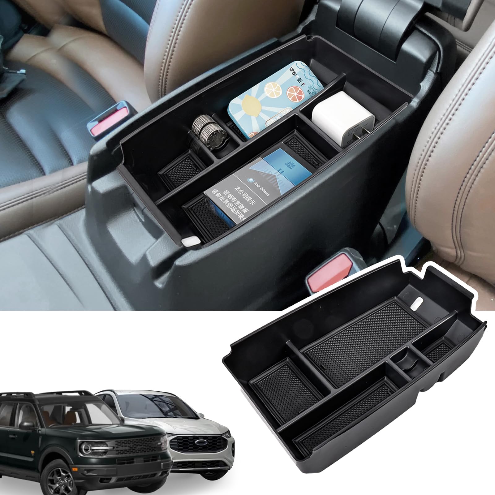 Carwiner Center Console Organizer For 2021-2025 Ford Bronco Sport Cx430 2020-2025 Ford Escape Tray Storage Box Armrest Interior