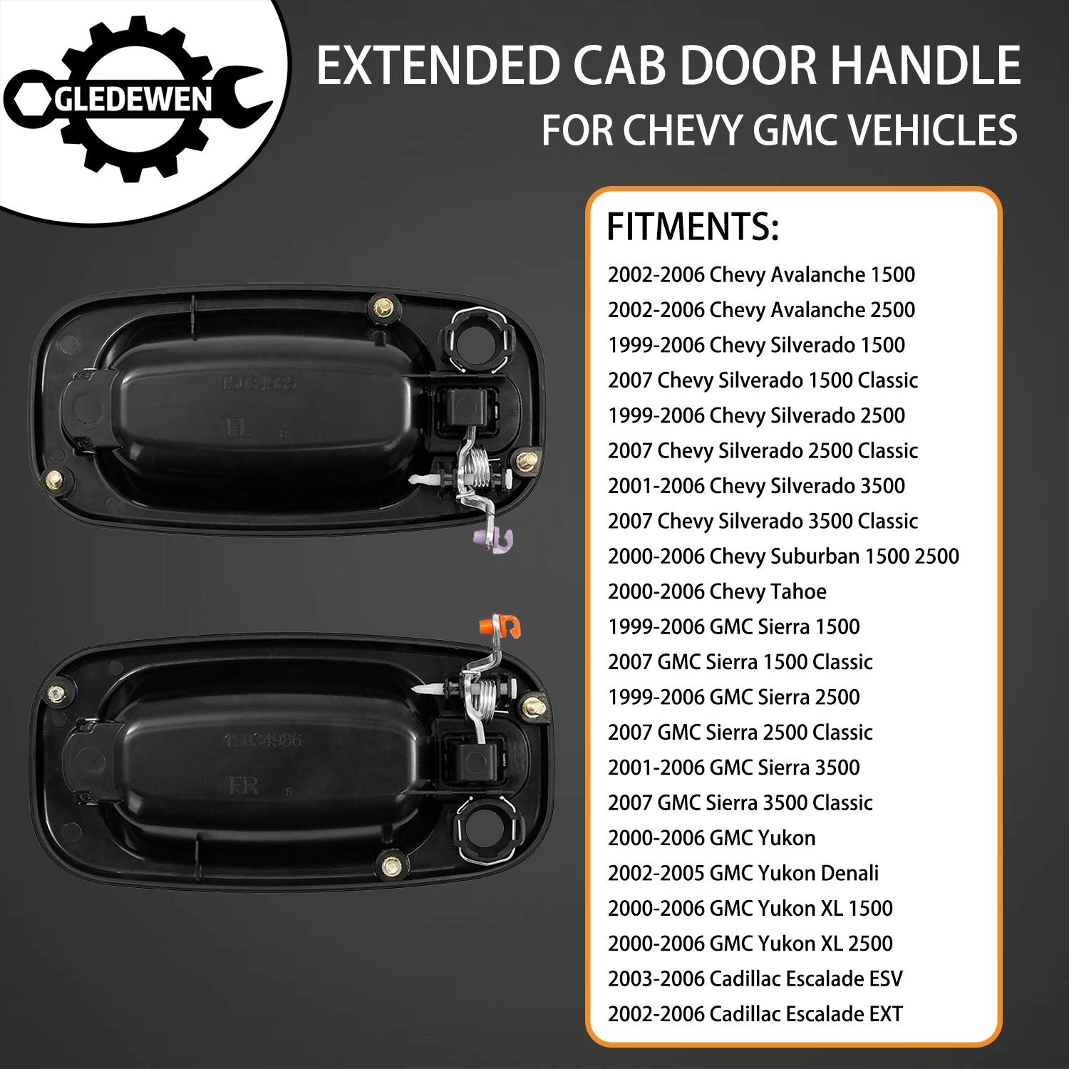 Exterior Door Handle Front Left & Right Pair With Key Hole | For 1999-2007 Chevy Silverado Suburban Tahoe Avalanche Gmc Sierra Yukon Cadillac Escalade | Replaces# 15034985, 15034986
