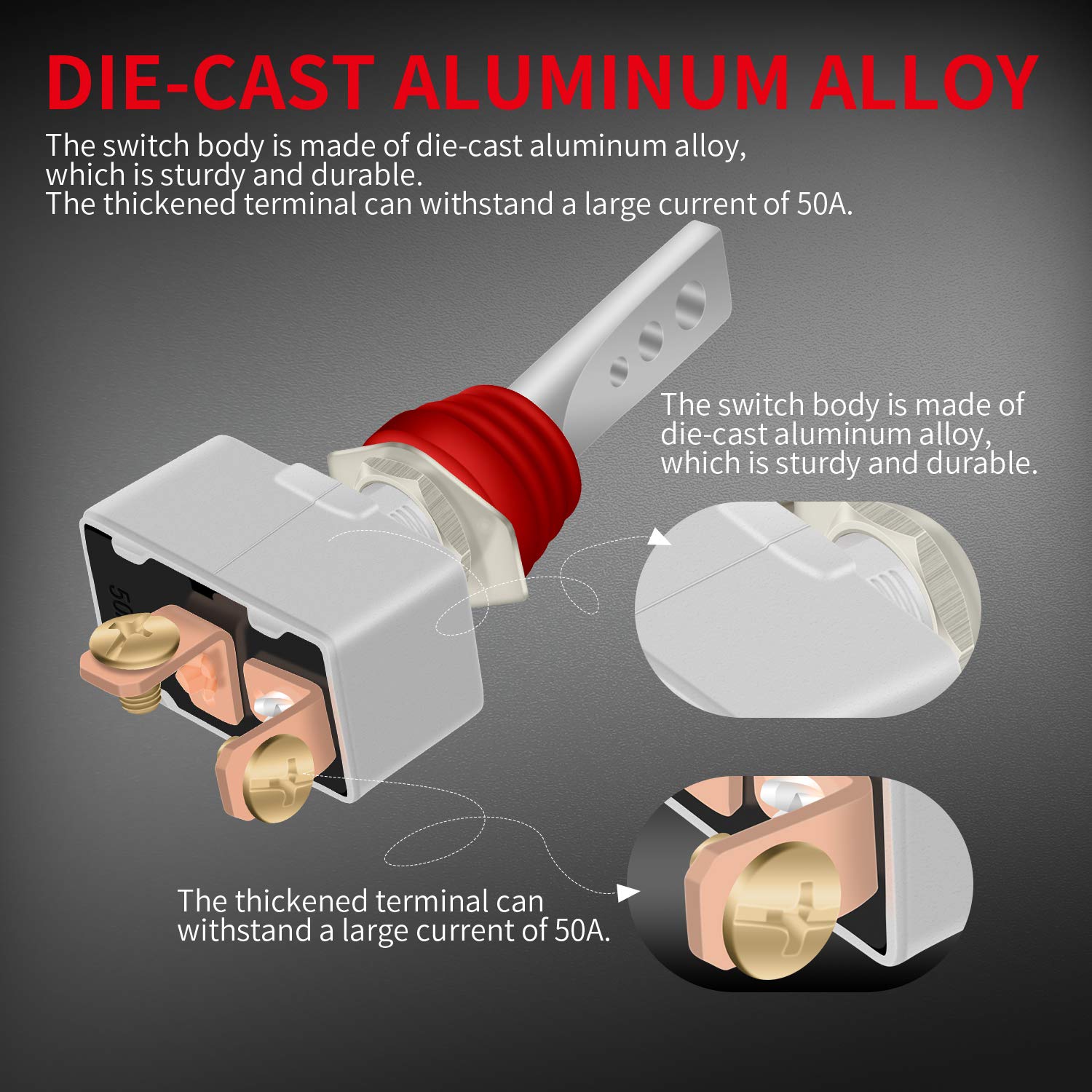 DaierTek 12 Volt 50 Amp Heavy Duty Toggle Switch 12V ON Off IP65 Waterproof Switch 2 Pin with Rubber Boot Cover (Black Amber Red
