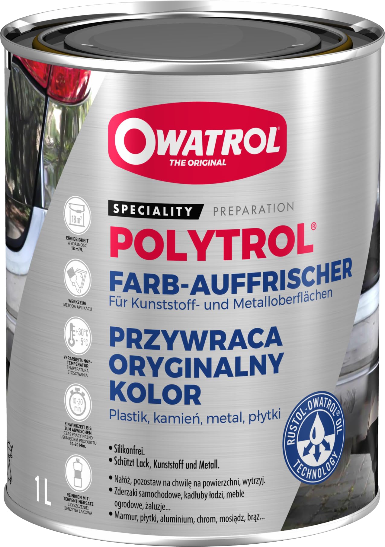 Owatrol Color Restorer, Car Bumpers, Chrome, Plastic Restorer For Cars Penetrating Oil For Multipurpose, Metals To Restore Faded Plastic And Surfaces Polytrol (1,6 Us Quart)