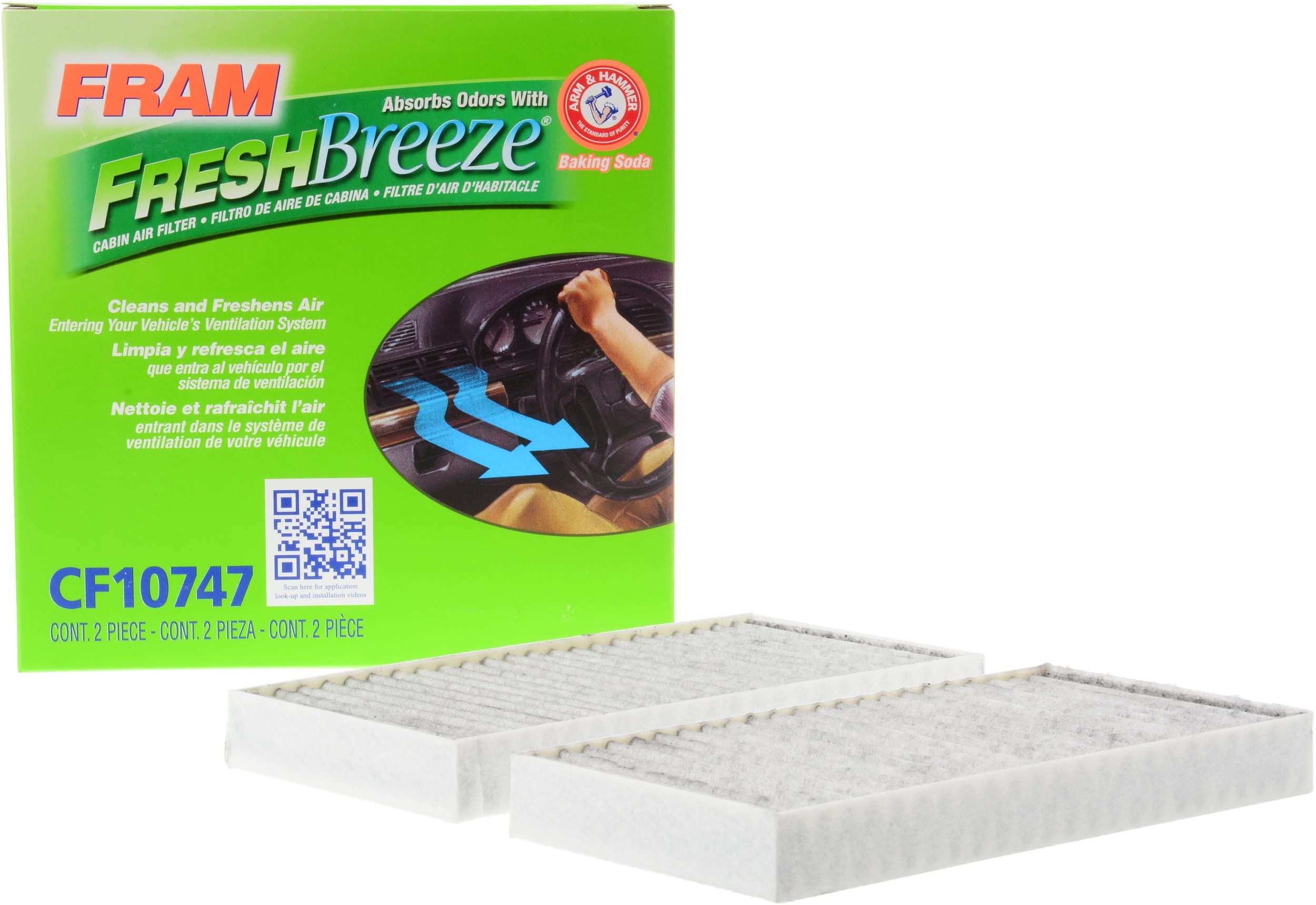 Fram Fresh Breeze Cabin Air Filter With Arm & Hammer Baking Soda, Cf10747 For Select Dodge And Jeep Vehicles , White