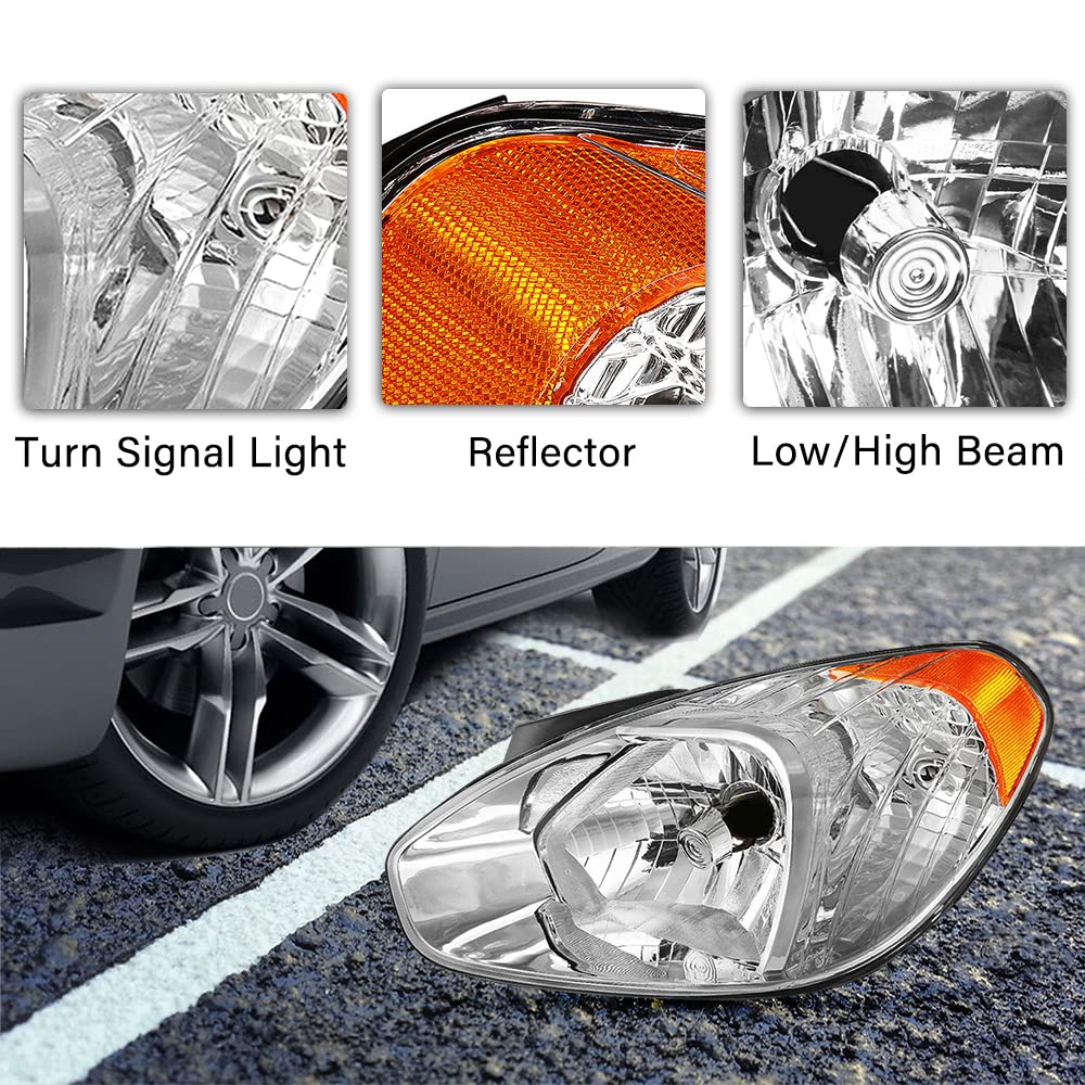 Bingbingmotor Bryght Headlight Assembly Fit For 2007-2011 Hyundai Accent Passenger And Driver Side Halogen Replacement Oe Headla