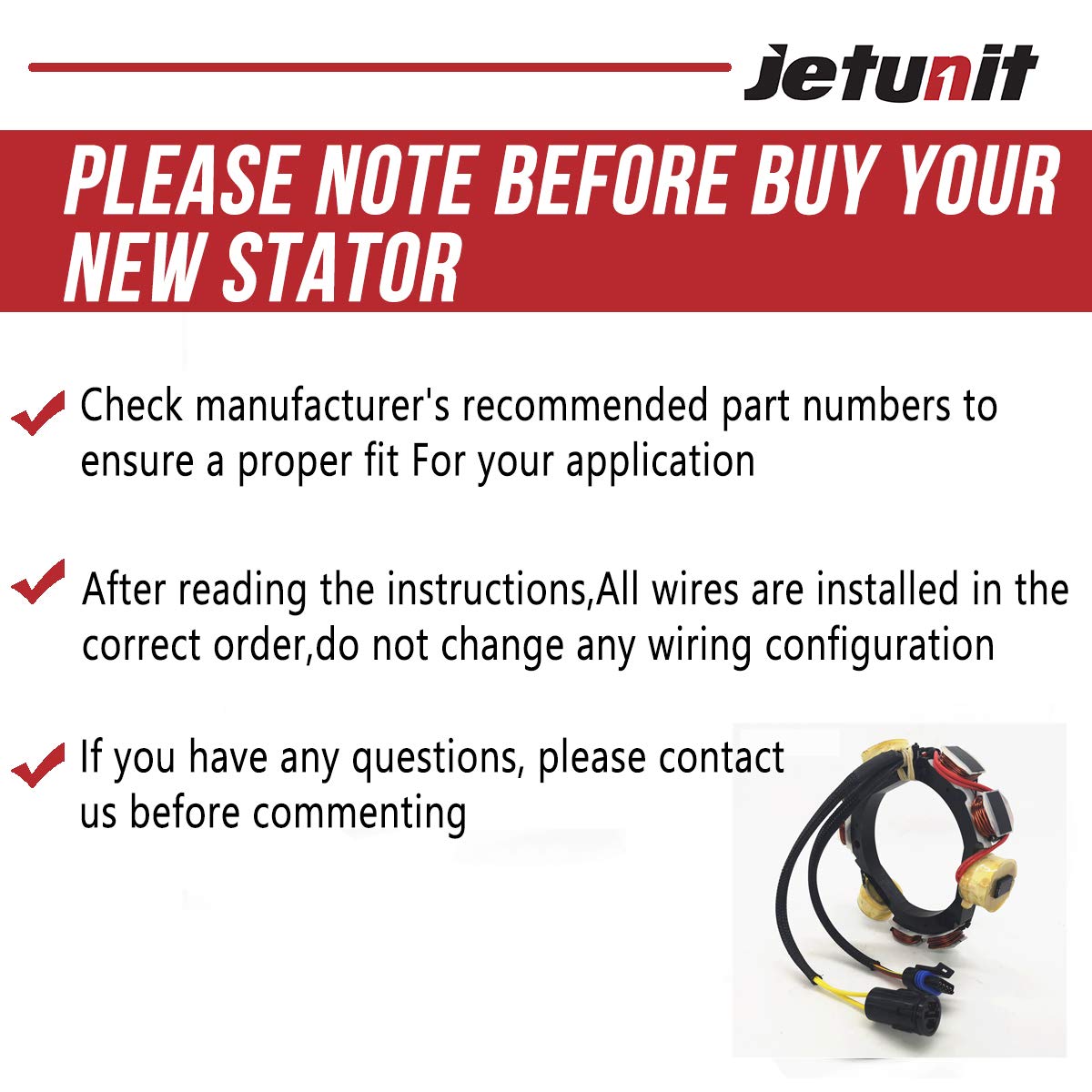 jetunit Stator for Johnson Evinrude 584548 173-4821 Outboard 9.9 HP(2 Cyl) 25 35 HP(3 Cyl) 584821 763761(1995-2001) 12-AMP 4/2-S