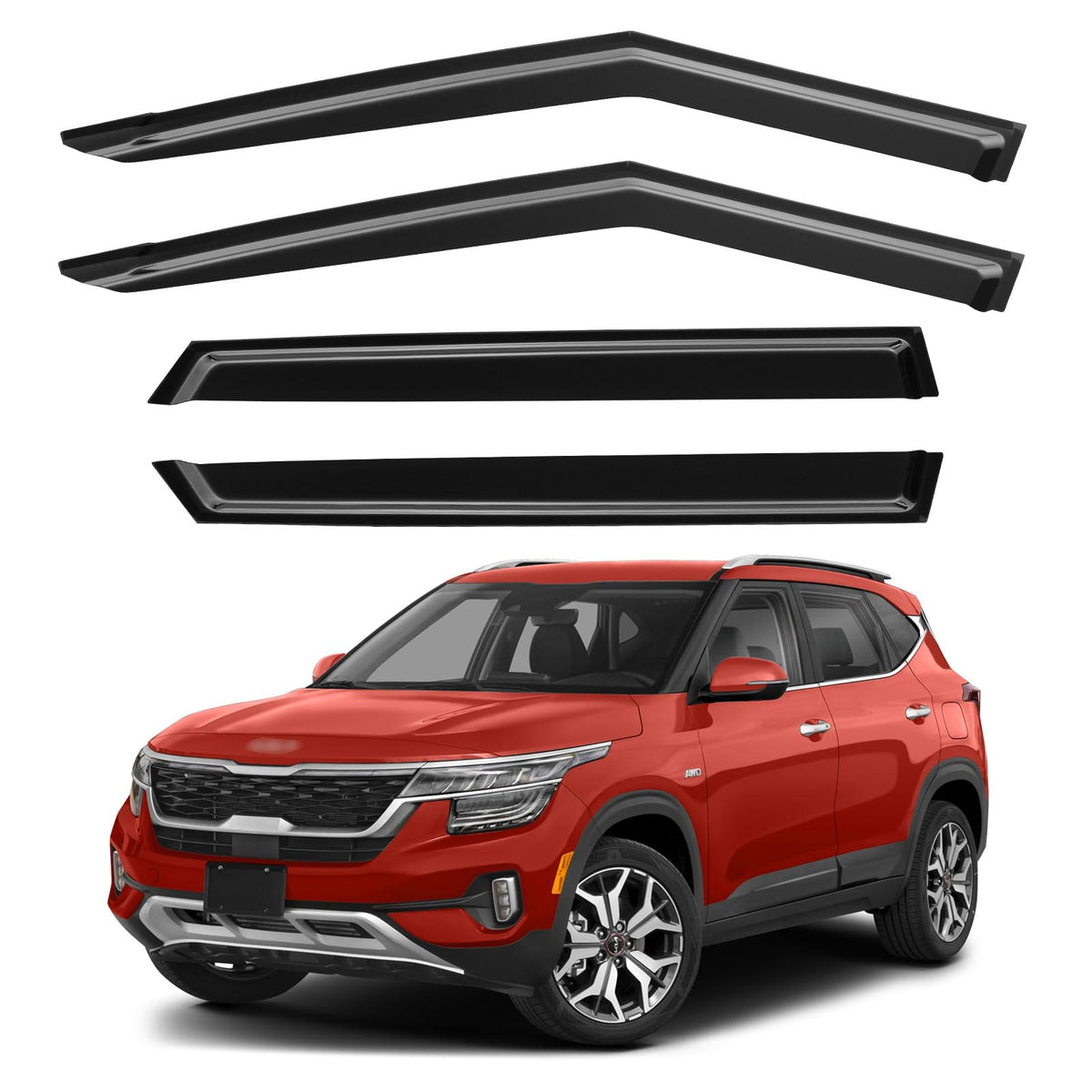 YQAUTEC Window Visors Rain Guards for 2021 2022 2023 2024 2025 Kia Seltos, Out-Channel Window Vent Wind Deflectors Visors Shades