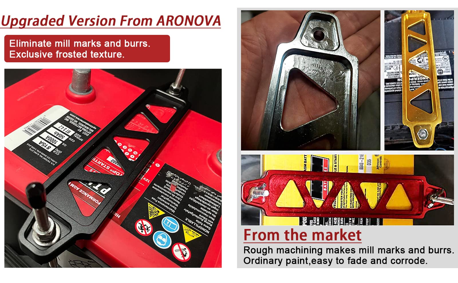 Aronova Battery Hold Down Sets,With Billet Aluminum Battery Tie Down Bracket And 18-8(304) Stainless Steel J Bolts (Silver, 10 I