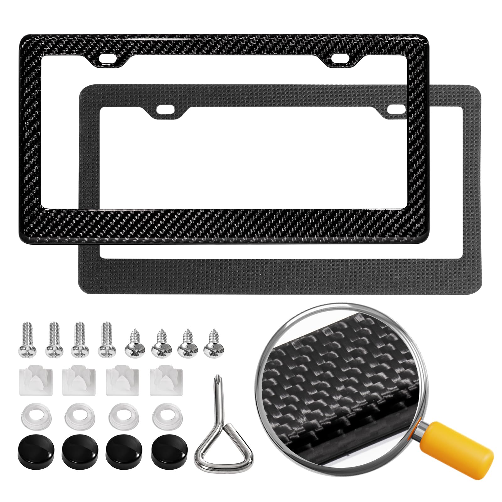 DCRCFIBER Real Carbon Fiber License Plate Frame, 100% Pure Carbon Fiber Frame, Black License Plate Holder Cover with Screw Caps,