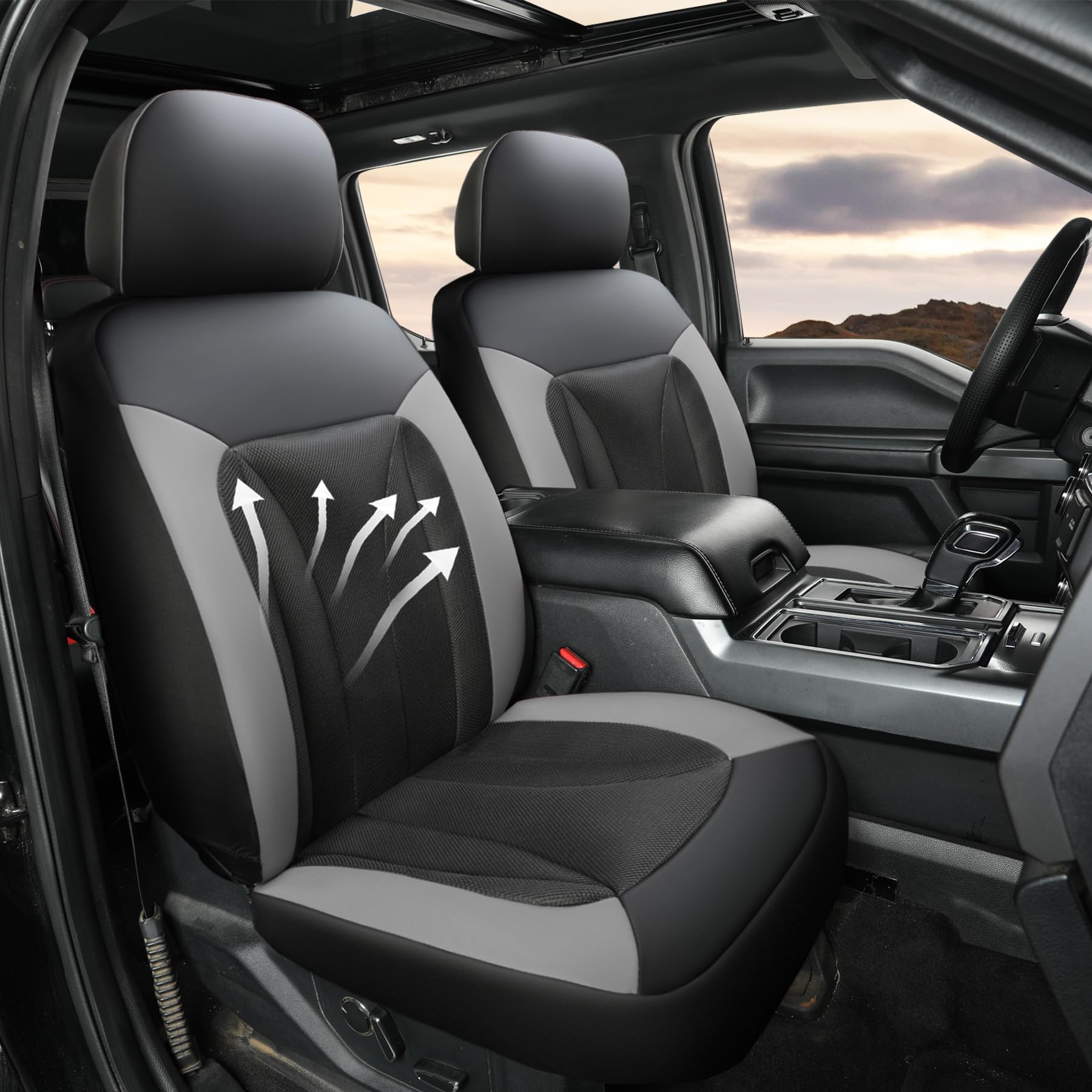 Giant Panda 2 Pcs Front 3D Air Mesh Car Seat Cover Custom Fit Ford F150 F250 F350 F450 Supercrew/Crew Cab Pickup Trucks,Breathab