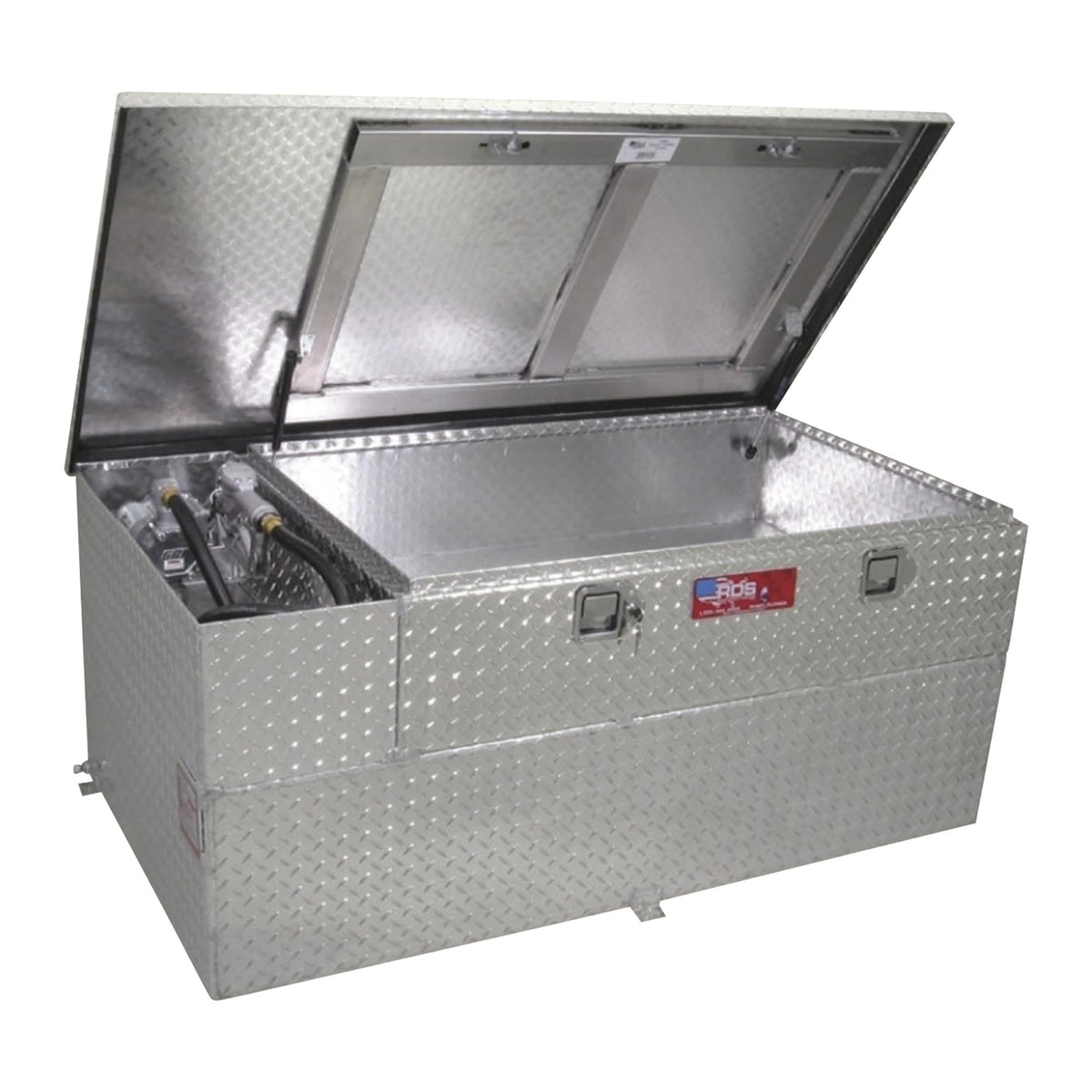 RDS Aluminum Transfer Fuel Tank Toolbox Combo with GPI 12V Fuel Transfer Pump - 52-Gallon, Rectangular, Diamond Plate, 15 GPM, M
