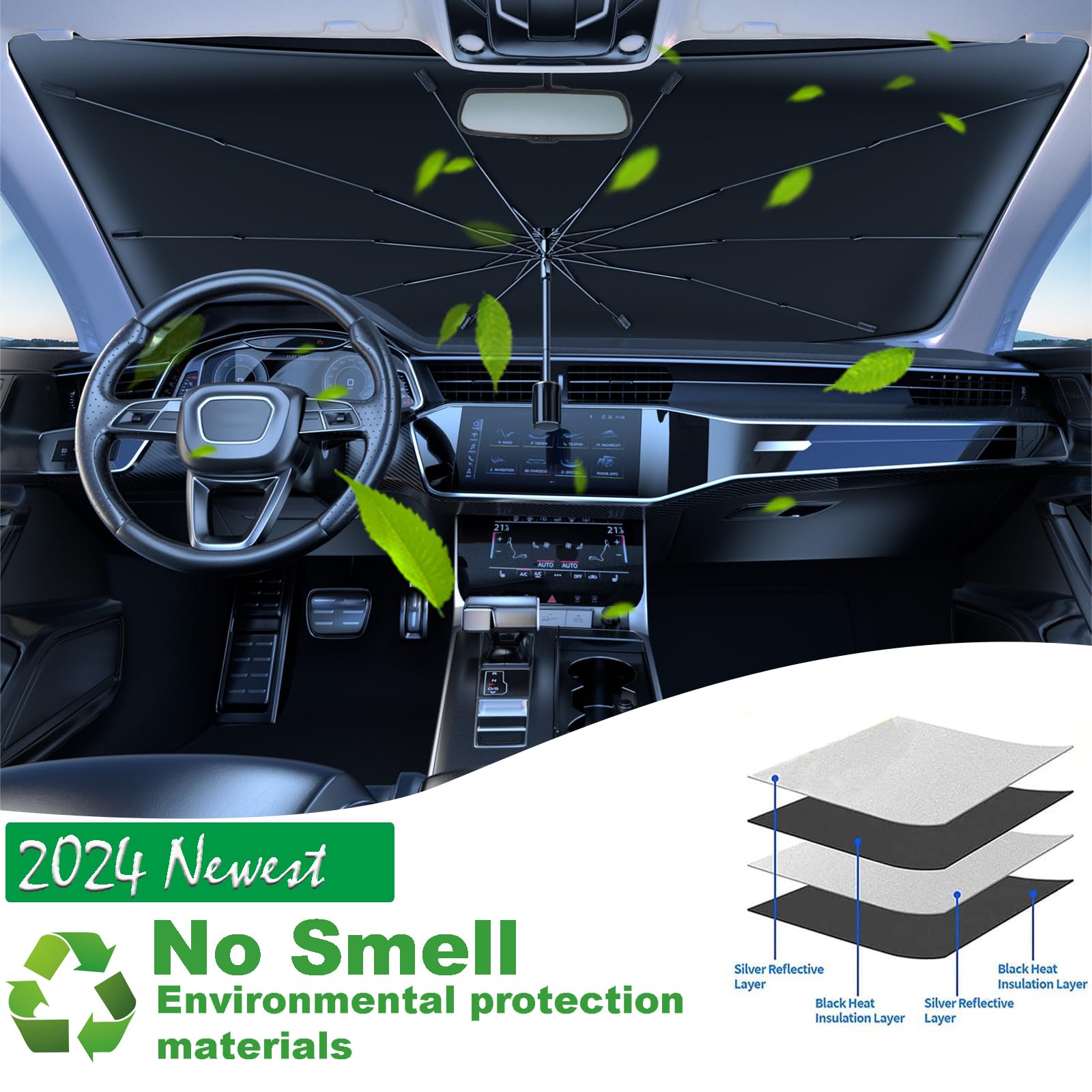 Coricha Windshield Sun Shade Umbrella for Car Front Window Sun Visor for Windshield 2025 Car Summer Accessories 100% Blackout Pr