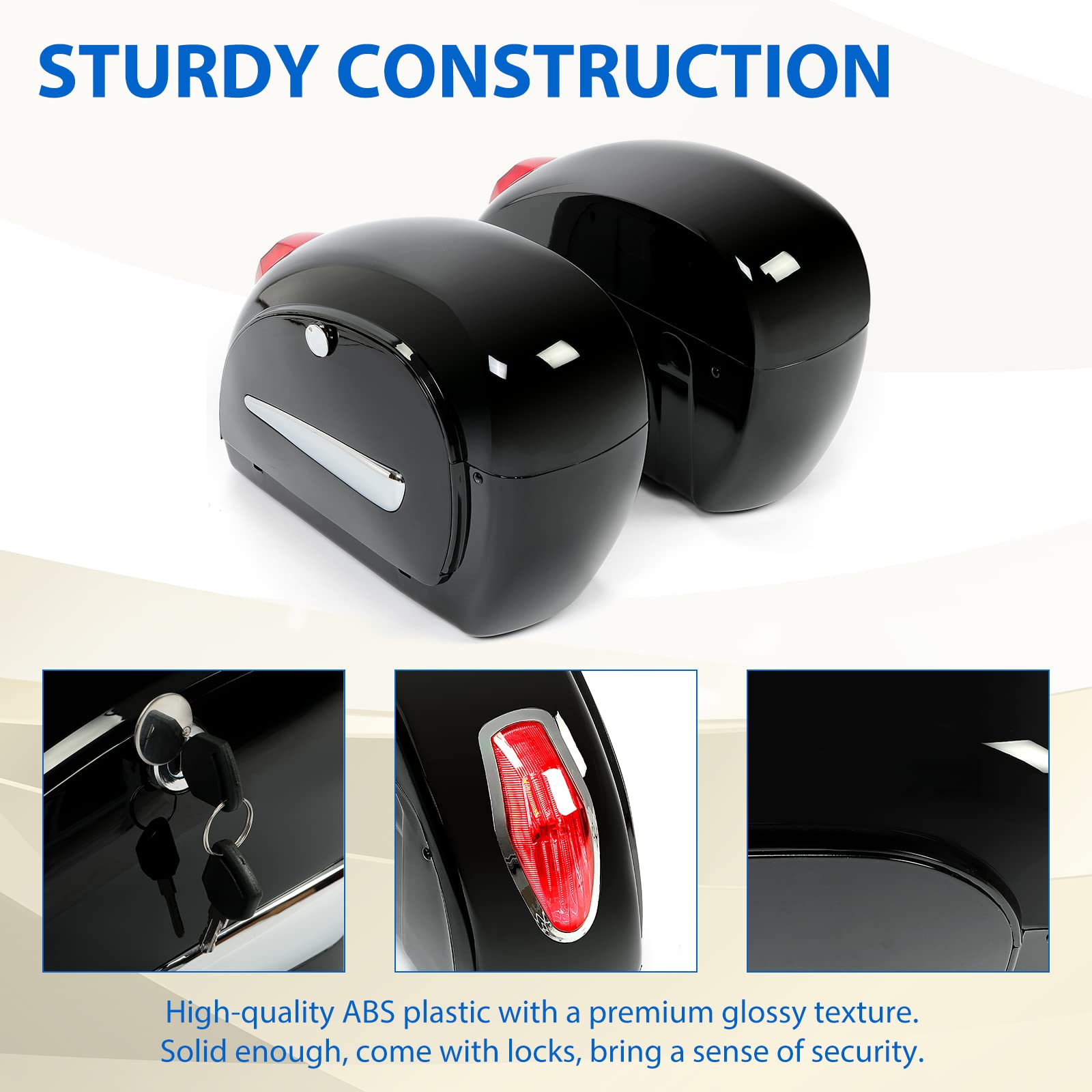 Kuafu Universal Motorcycle Hard Saddlebag Trunk W/Lights W/Locks Compatible With Honda Yamaha Harley Suzuki Kawasaki Motorcycle