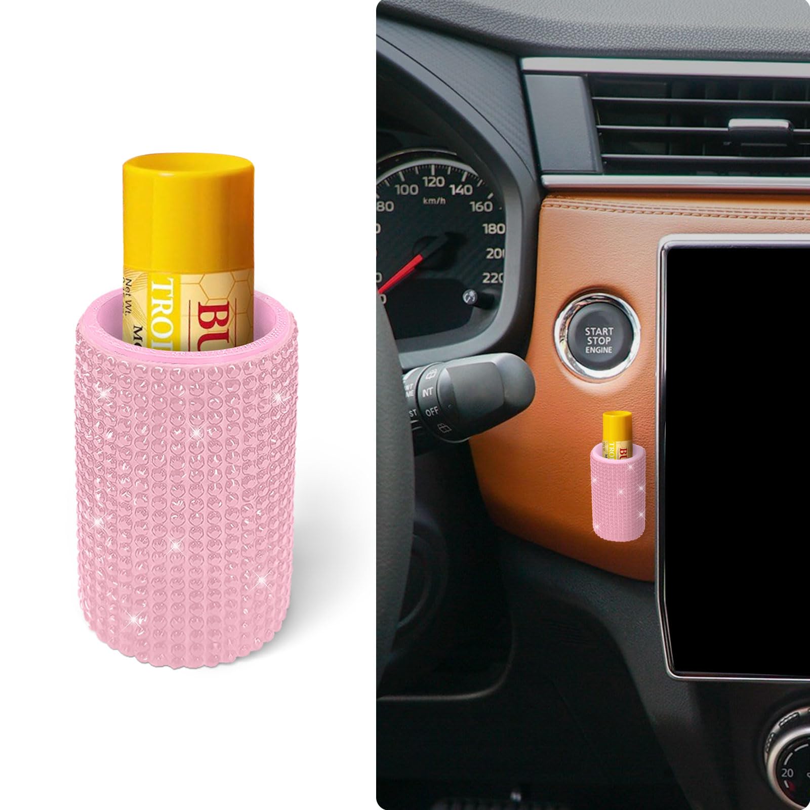 xbrtaia 1 Pack Upright Car Chapstick Holder, Bling Insulating Lip Balm Holder,Rhinestone Car Accessories for Women Interior,Suit