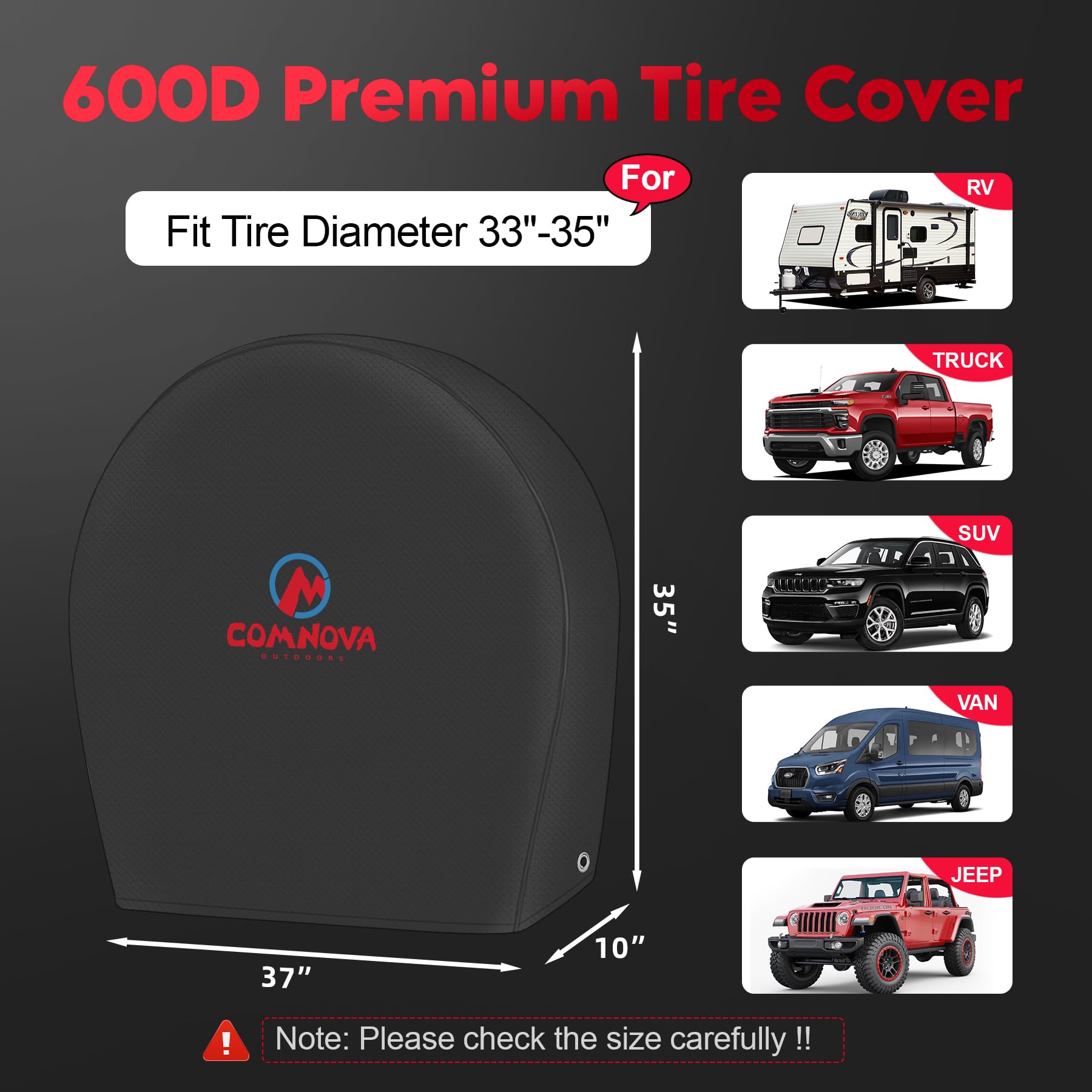 Comnova Rv Tire Covers 4 Pack - 600D Tough Tire Wheel Cover Protector For Rv, Truck, Suv, Trailer, Camper, Boat And Van, Heavy D